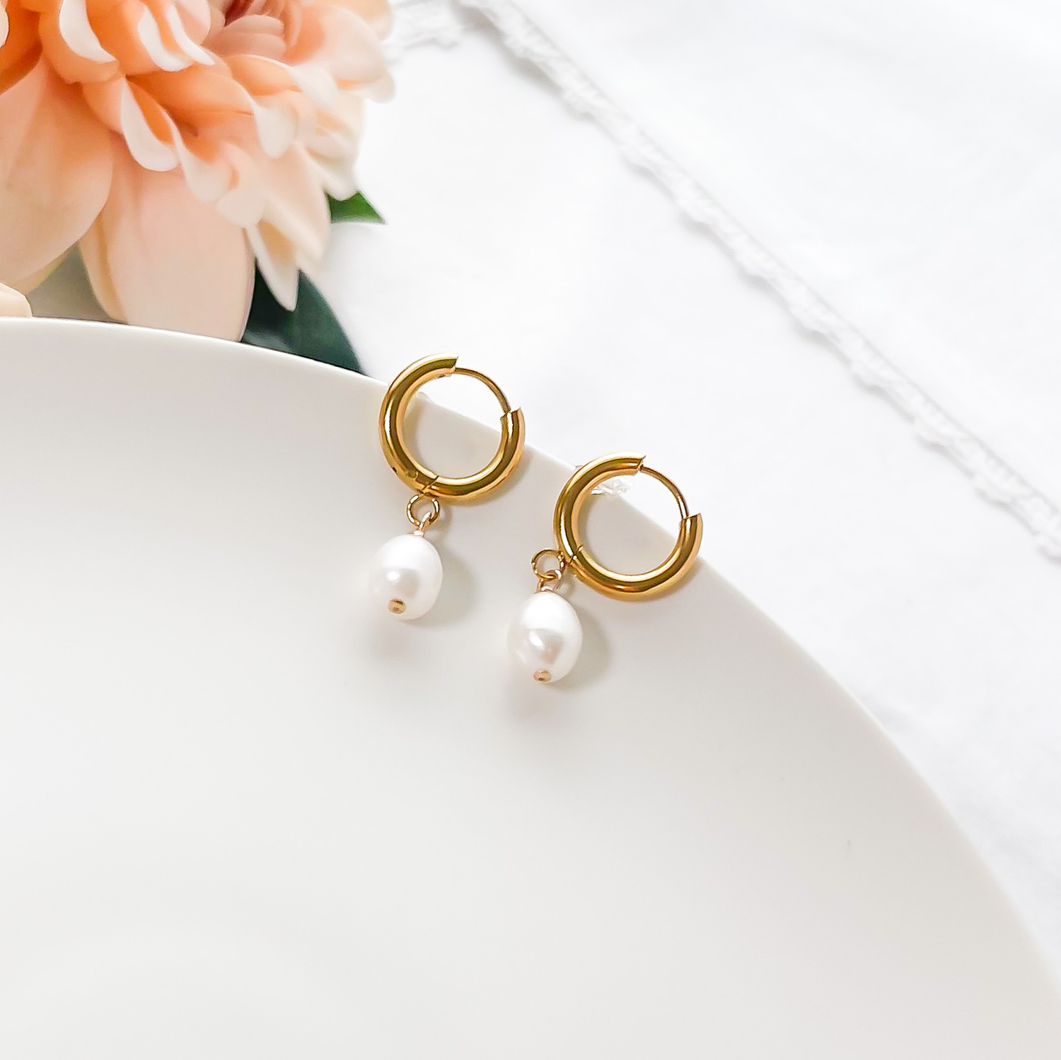 Gold filled wire arch threader earrings with freshwater pearls