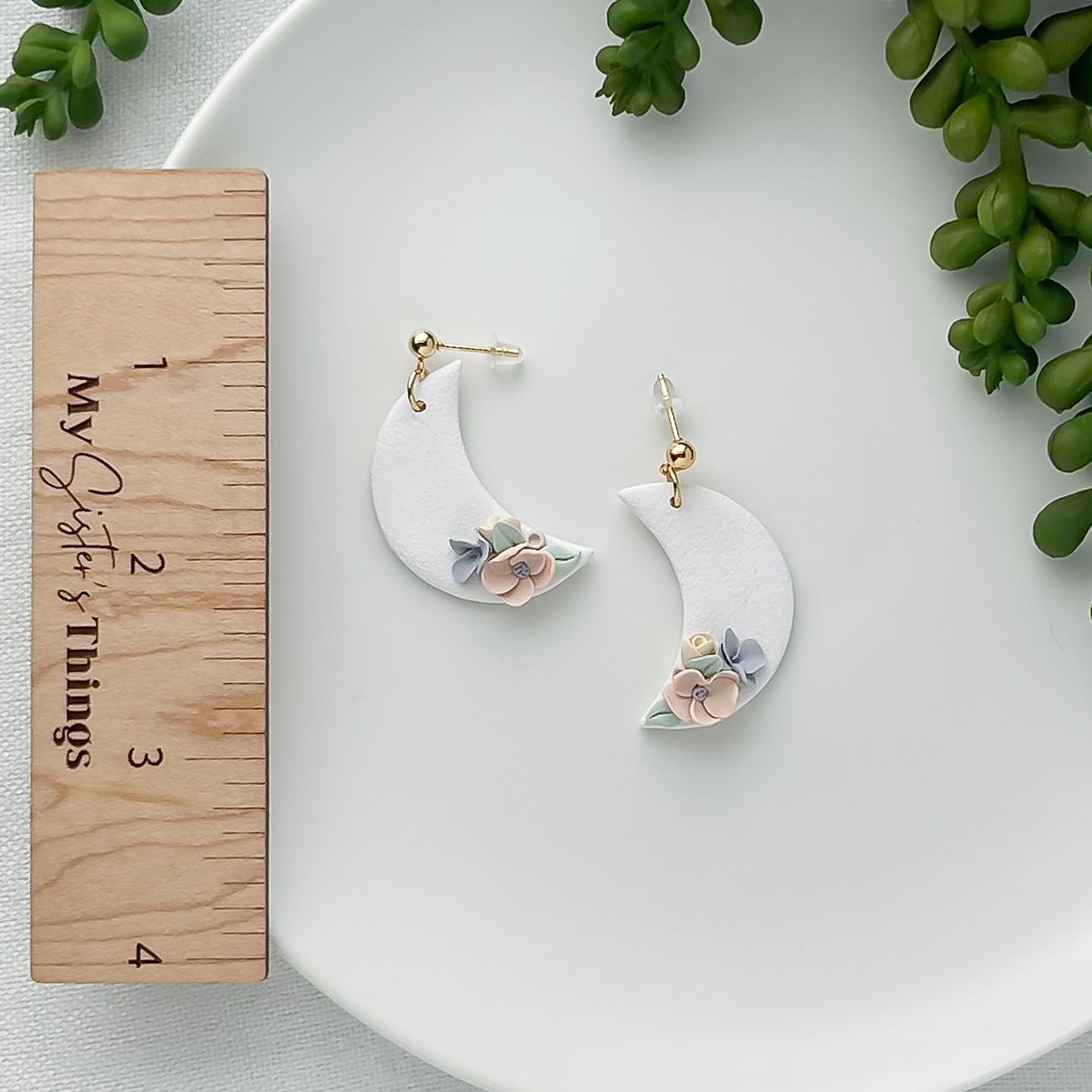 Unique Handmade Crescent Moon Floral Earrings | Edgy Statement Jewelry | Artisan-Made Boho Chic Earrings