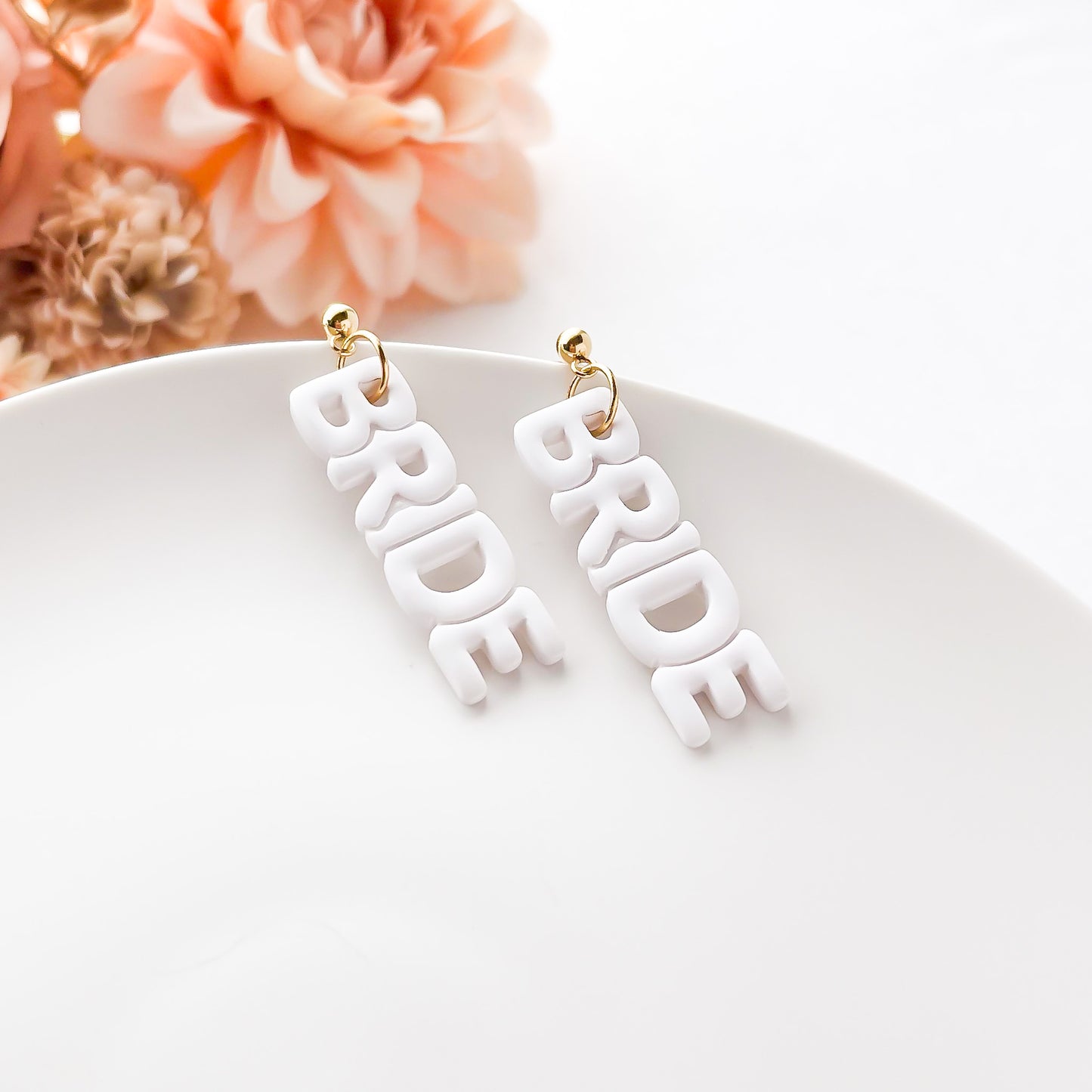 Bold Handmade Bride Dangles – Edgy White & Gold Statement Earrings for Weddings