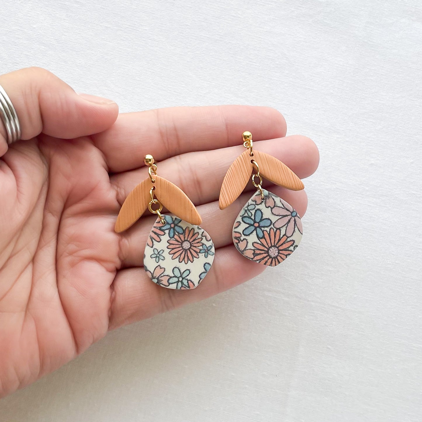 Boho Chic Floral Handmade Statement Earrings, Vintage Style Drop Earrings, Unique Polymer Clay Earrings For Women