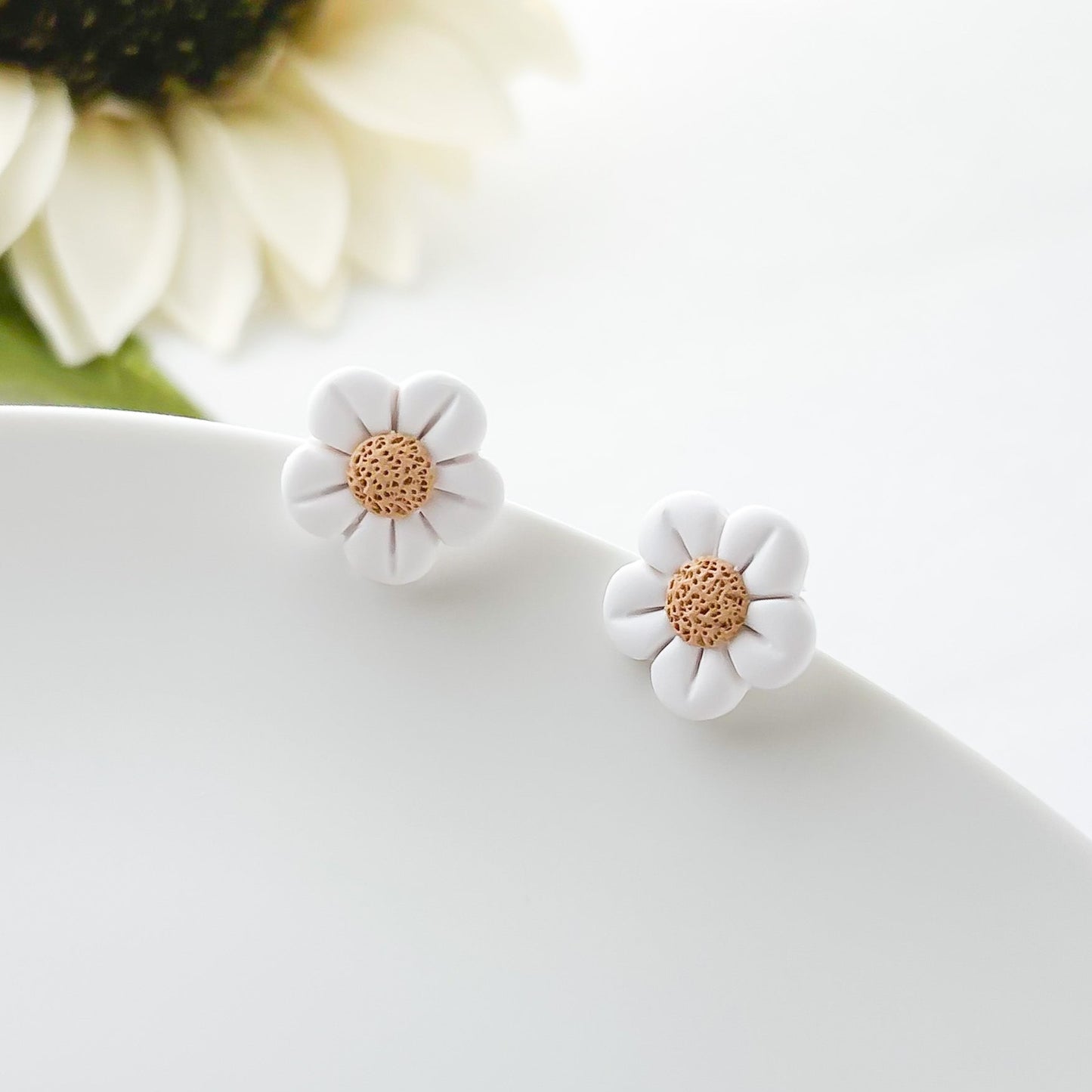 Dainty Daisy Puffy Studs, Handmade Polymer Clay Jewelry, Whimsical Floral Stud Earrings