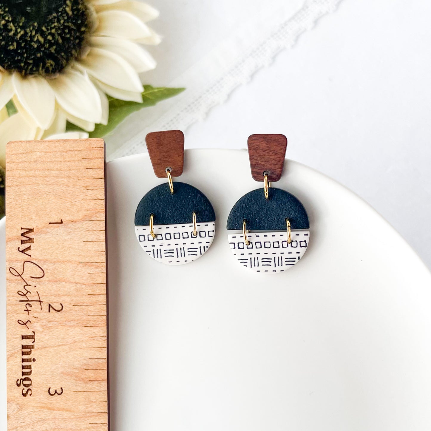 Neutral Circle Dangle Earrings: Boho Lightweight Clay Jewelry, Hypoallergenic Stainless Steel Accessories, Clip On Earring Option
