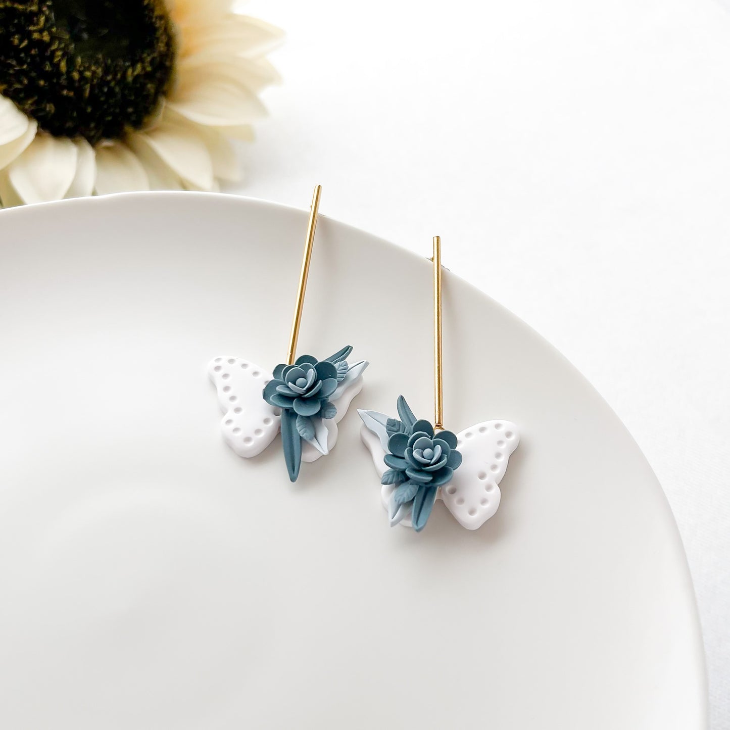 Edgy Boho Chic Butterfly Flower Earrings - Handmade Polymer Clay Statement Earrings | Artisan-Made, Lightweight, and Fashion-Forward Jewelry