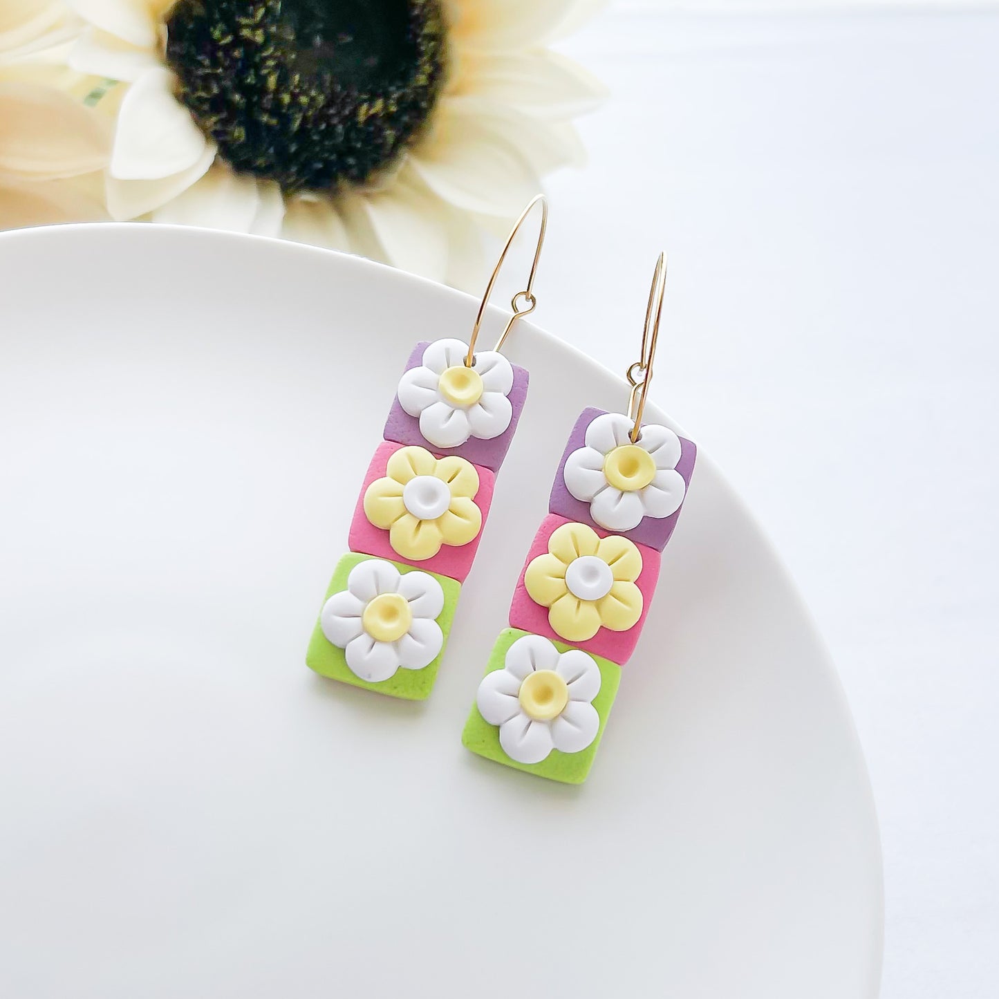 Edgy Handmade Daisy Earrings – Unique Polymer Clay Statement Jewelry for Boho Chic Fashion