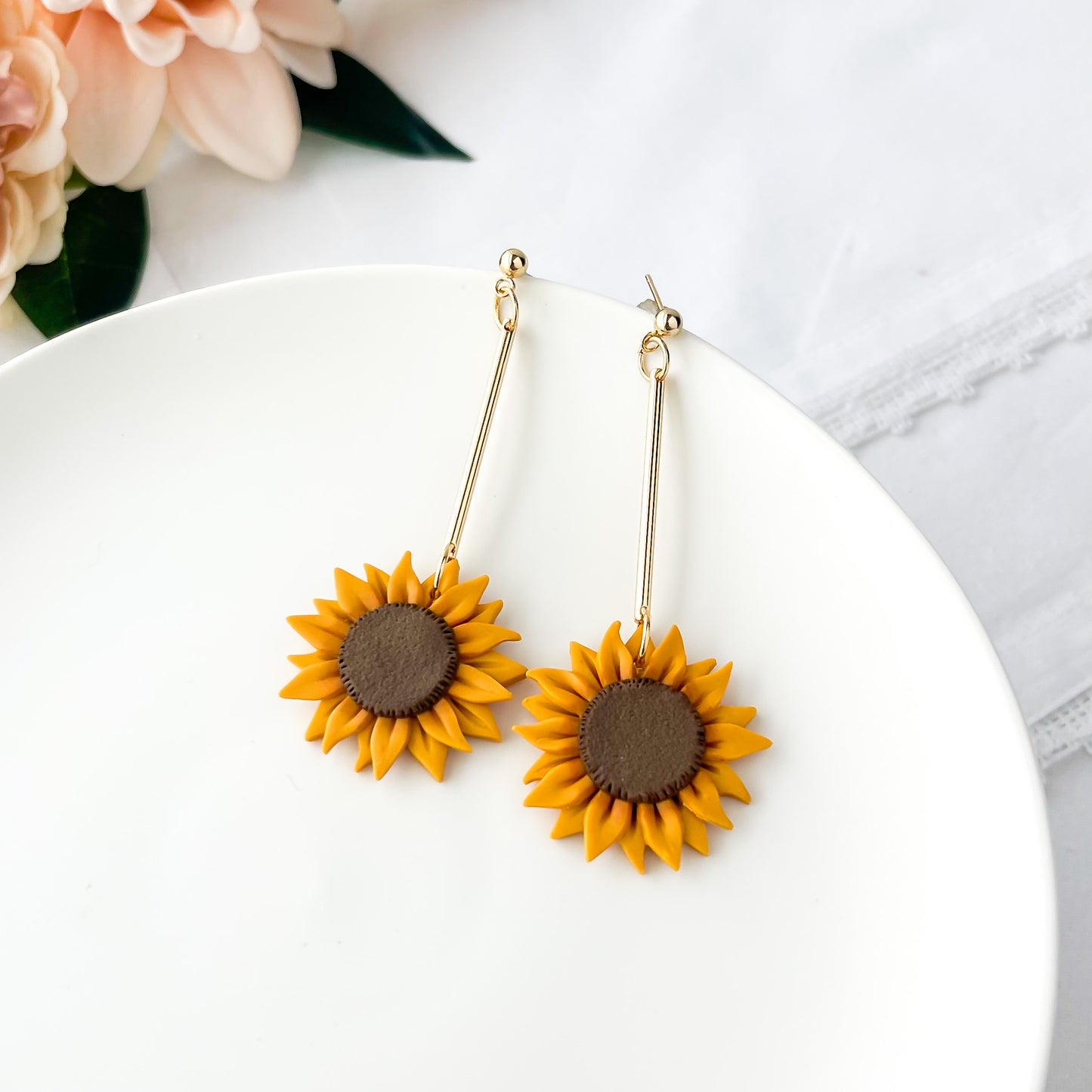 Bold Sunflower Statement Earrings | Handmade Boho Chic Polymer Clay Earrings – Edgy, Artisan-Made Jewelry for Fashion-Forward Women