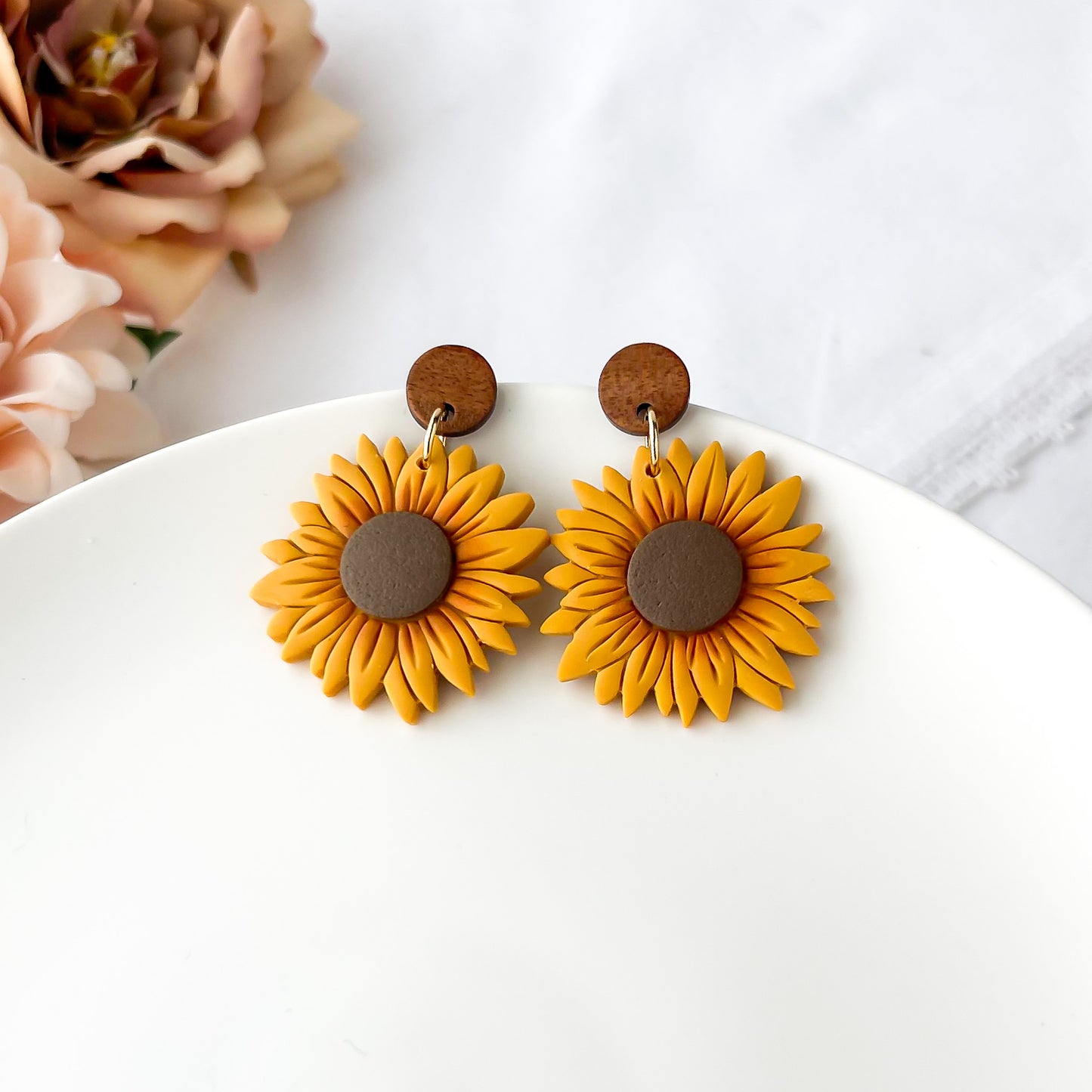Sunflower Statement Earrings - Handmade Boho Chic Polymer Clay Jewelry