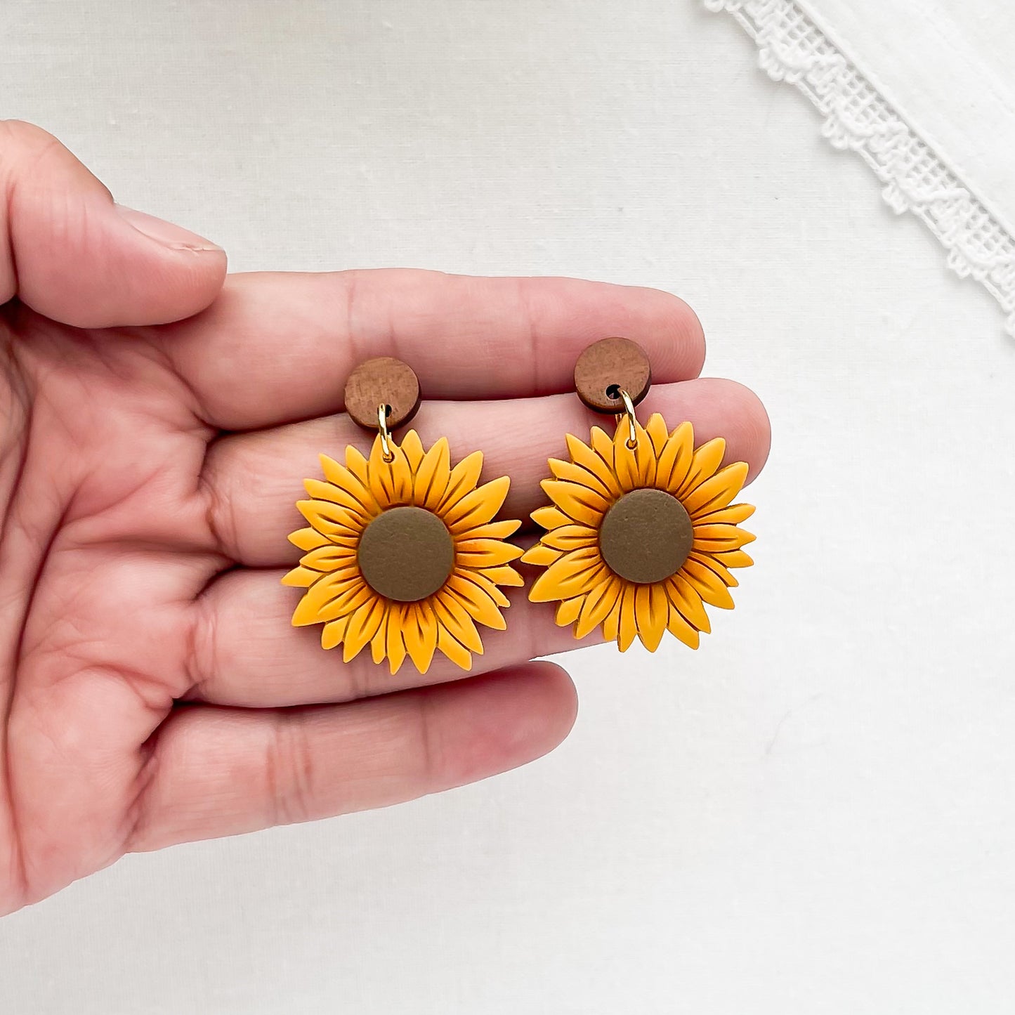 Sunflower Statement Earrings - Handmade Boho Chic Polymer Clay Jewelry