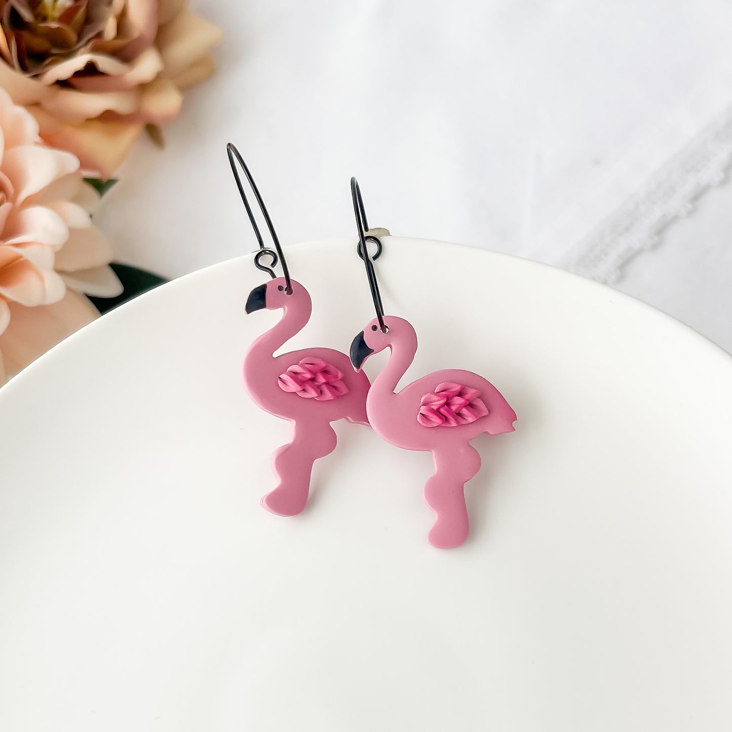 Edgy Handmade Flamingo Hoops | Unique Statement Earrings | Artisan-Made Bold Designs | Boho Chic and Trendy | Custom Handmade Polymer Clay Earrings
