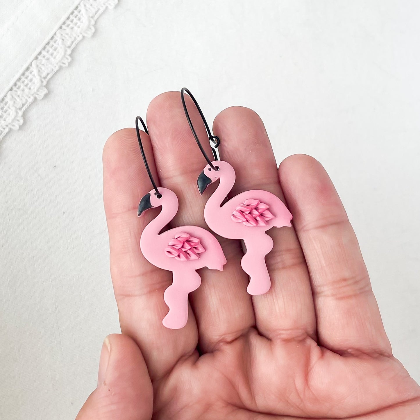 Edgy Handmade Flamingo Hoops | Unique Statement Earrings | Artisan-Made Bold Designs | Boho Chic and Trendy | Custom Handmade Polymer Clay Earrings