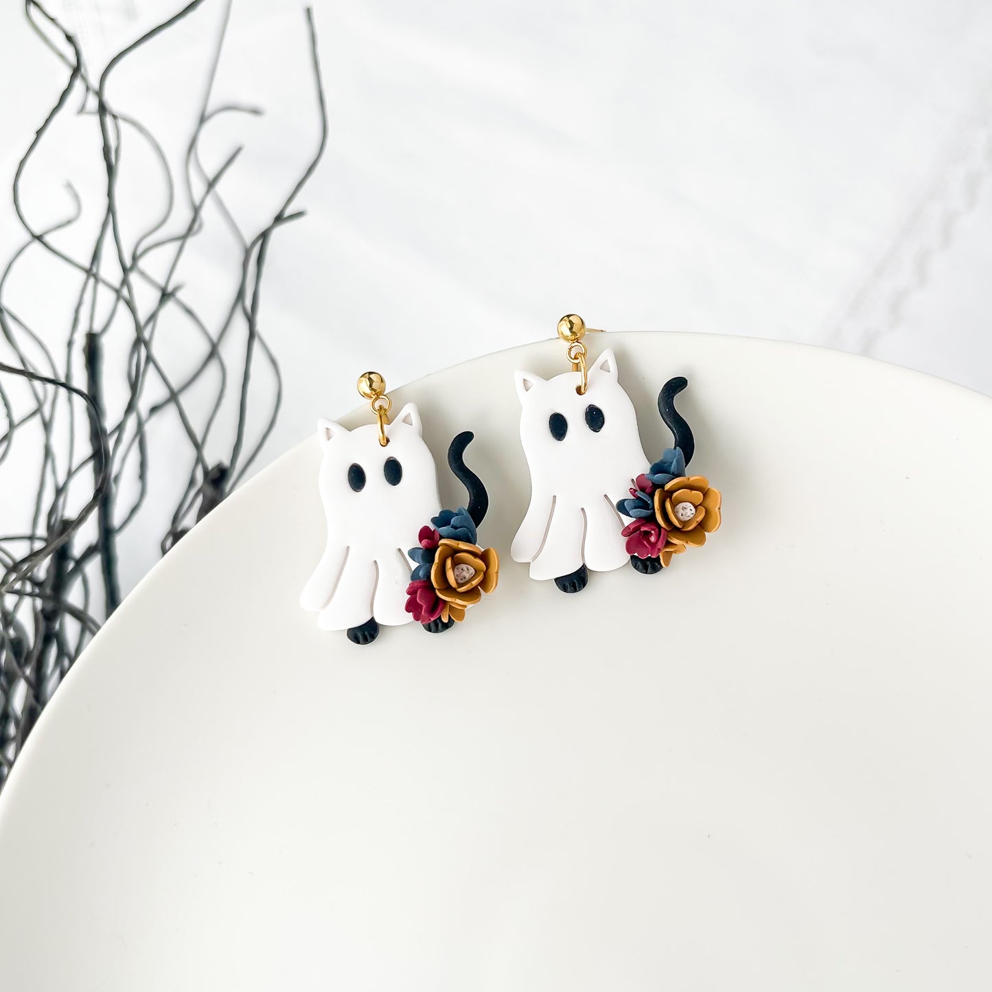 Unique Handmade Cat Ghost Earrings | Edgy Statement Jewelry | Artisan-Made Limited Edition