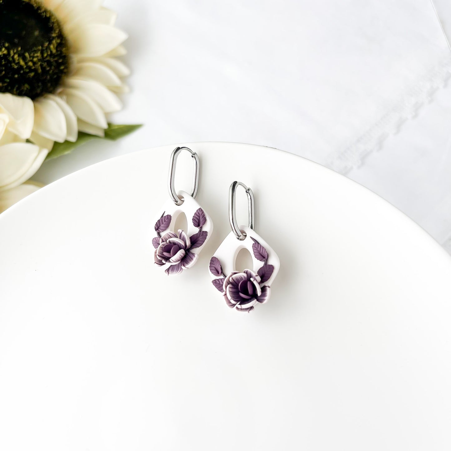 Purple flower earrings