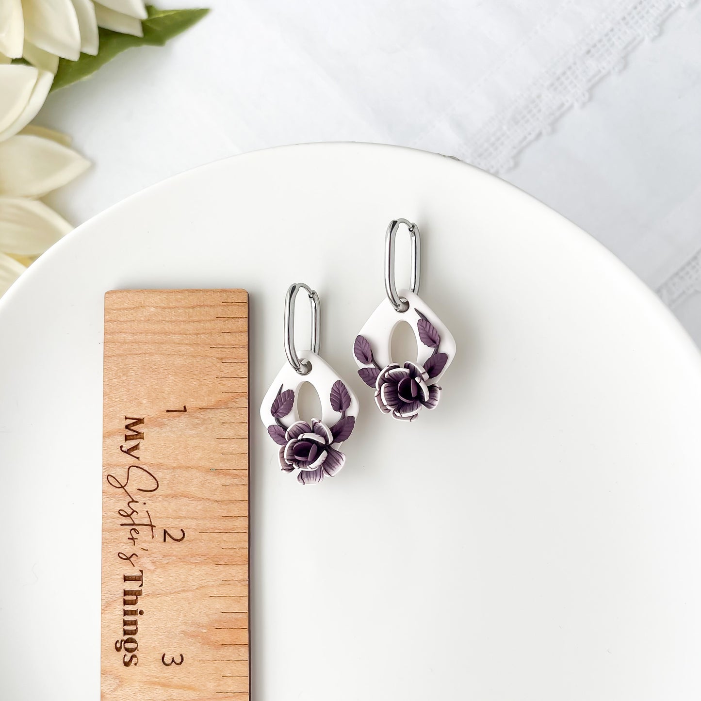 Purple flower earrings