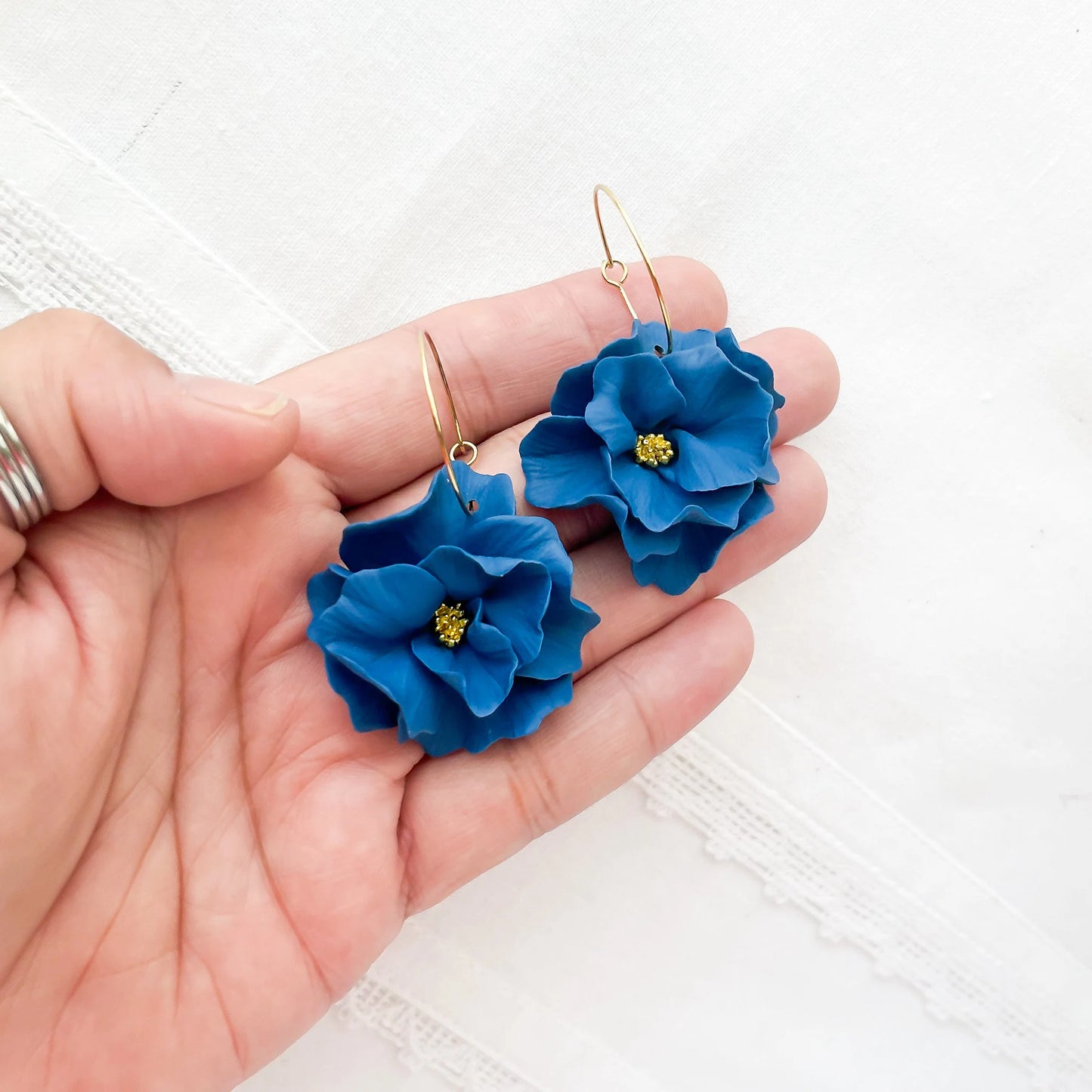 Handmade Indigo Blue Flower Earrings - Unique Boho Chic Statement Earrings for Bold, Fashion-Forward Women | Artisan-Made with Materials