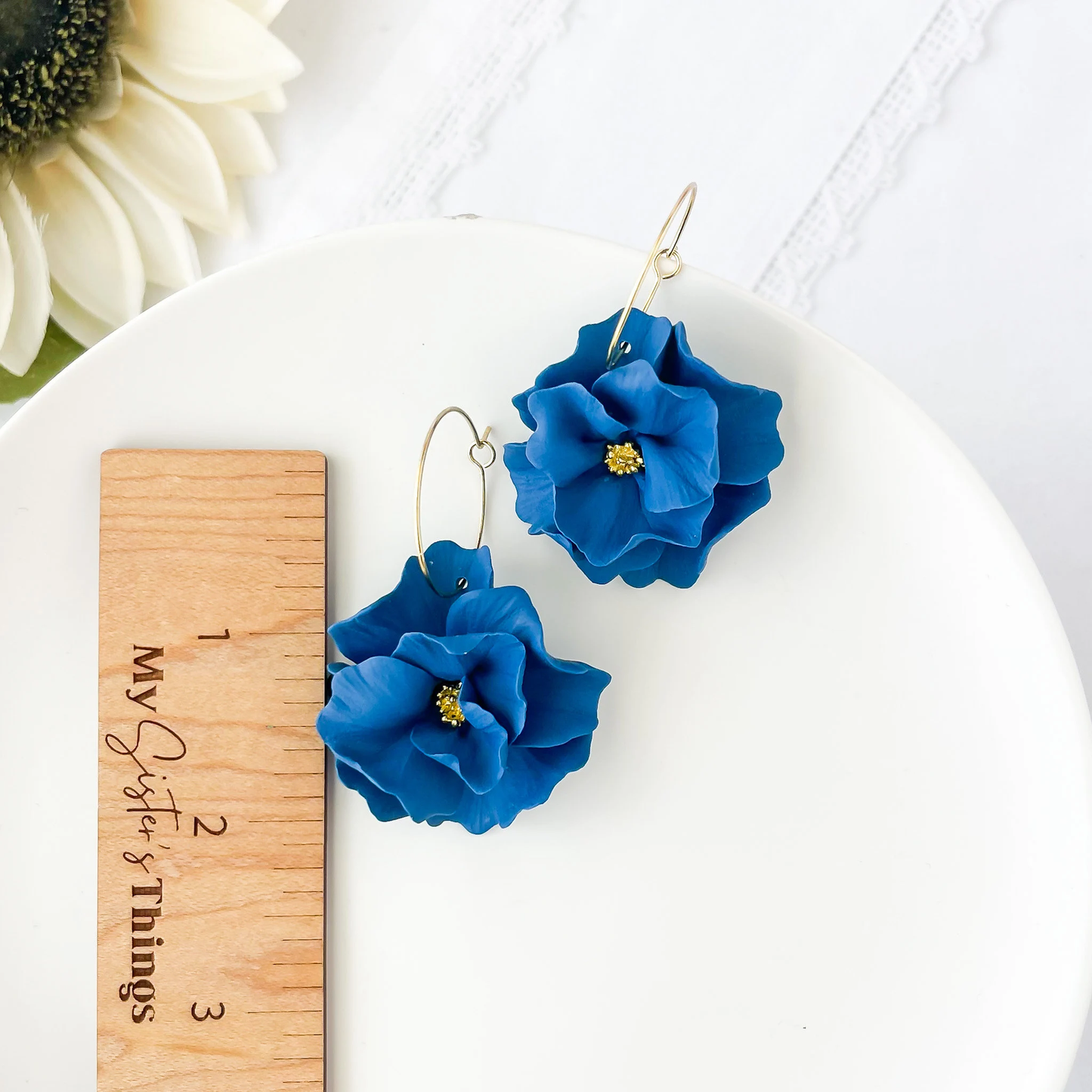 Handmade Indigo Blue Flower Earrings - Unique Boho Chic Statement Earrings for Bold, Fashion-Forward Women | Artisan-Made with Materials