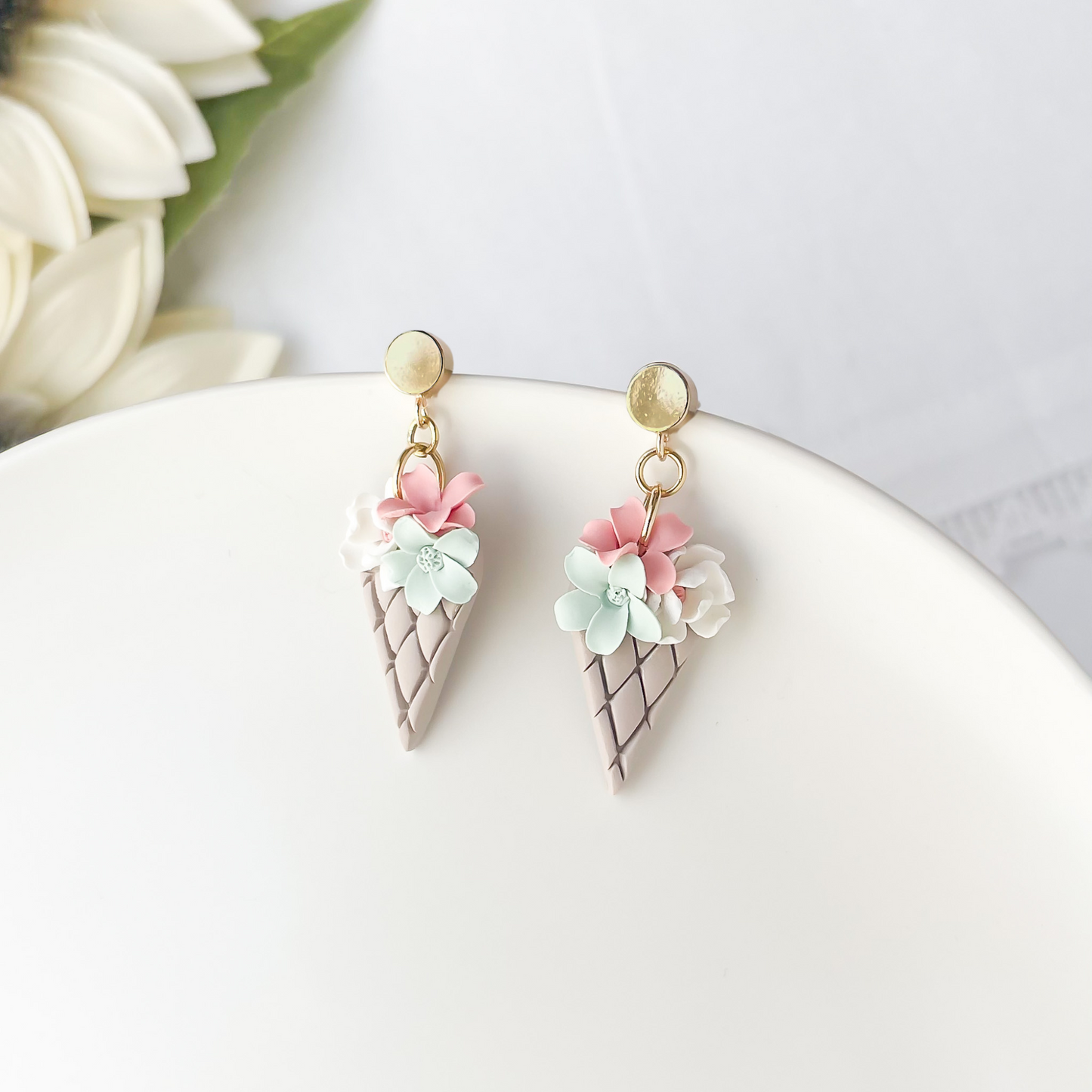 Floral Ice Cream Cone Earrings