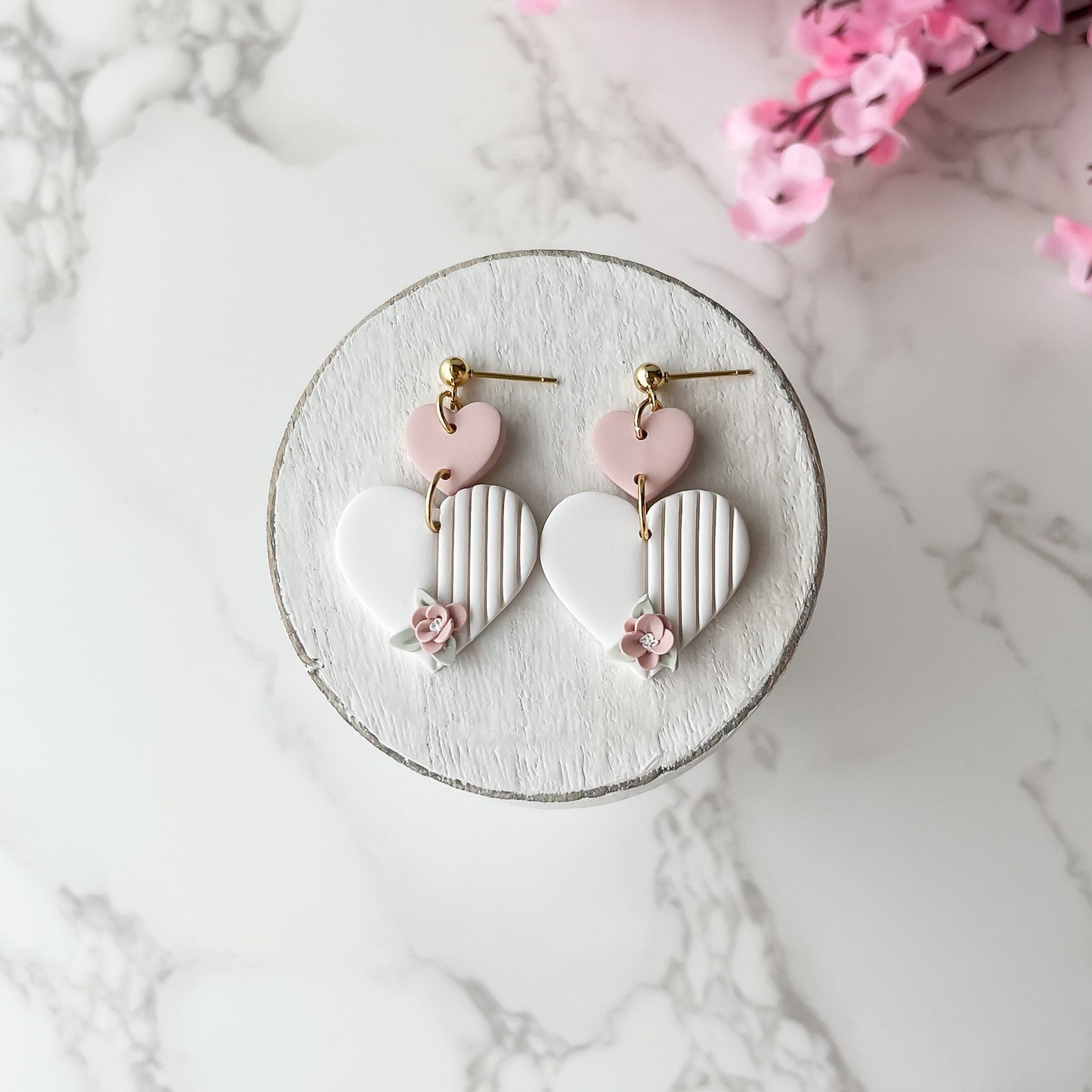 Delicate Handmade Heart Huggie Earrings | Unique Polymer Clay Statement Earrings | Boho Chic & Hypoallergenic | Artisan Fashion Jewelry
