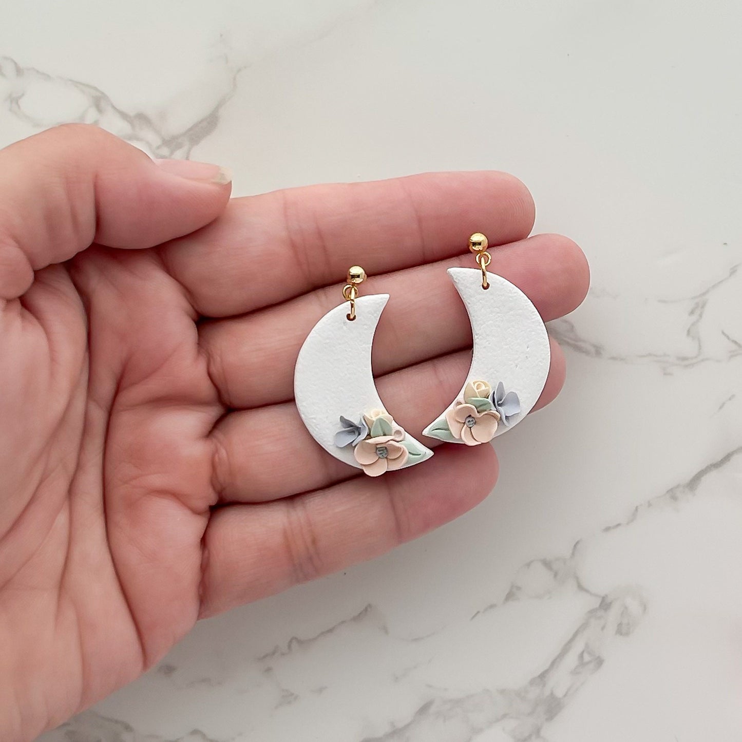 Unique Handmade Crescent Moon Floral Earrings | Edgy Statement Jewelry | Artisan-Made Boho Chic Earrings