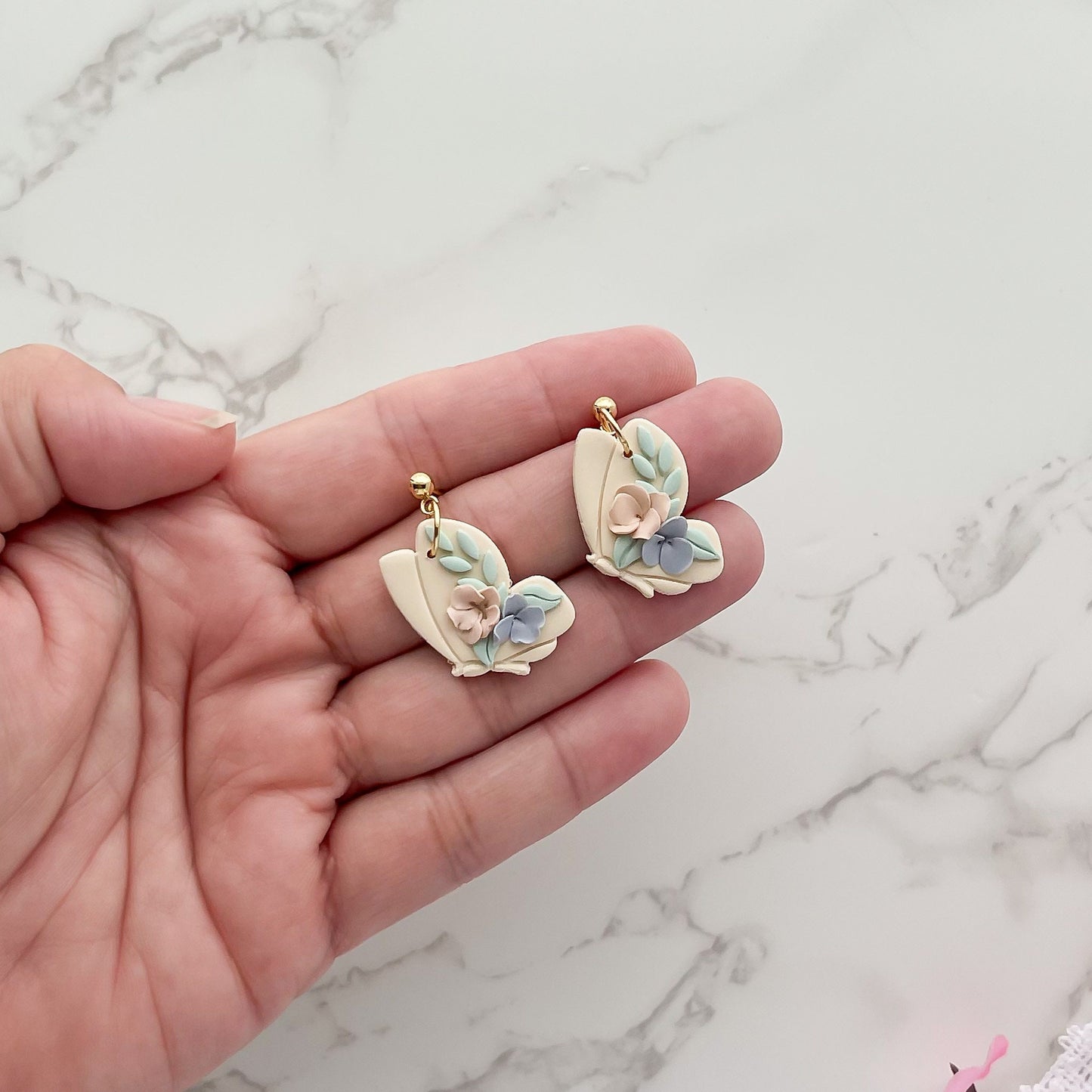 Unique Handmade Pastel Floral Dangle Earrings | Statement Boho Chic Jewelry | Artisan-Made Metal & Polymer Clay Designs