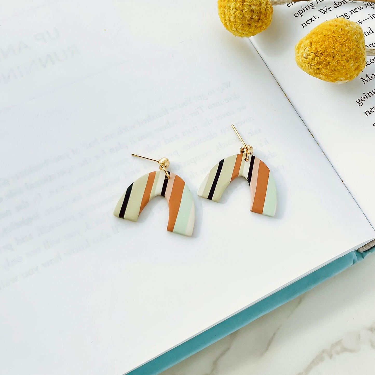 Serape earrings clay, best friend birthday gift for her, colorful earrings dangle, small arch earrings boho clip on earrings, hypoallergenic