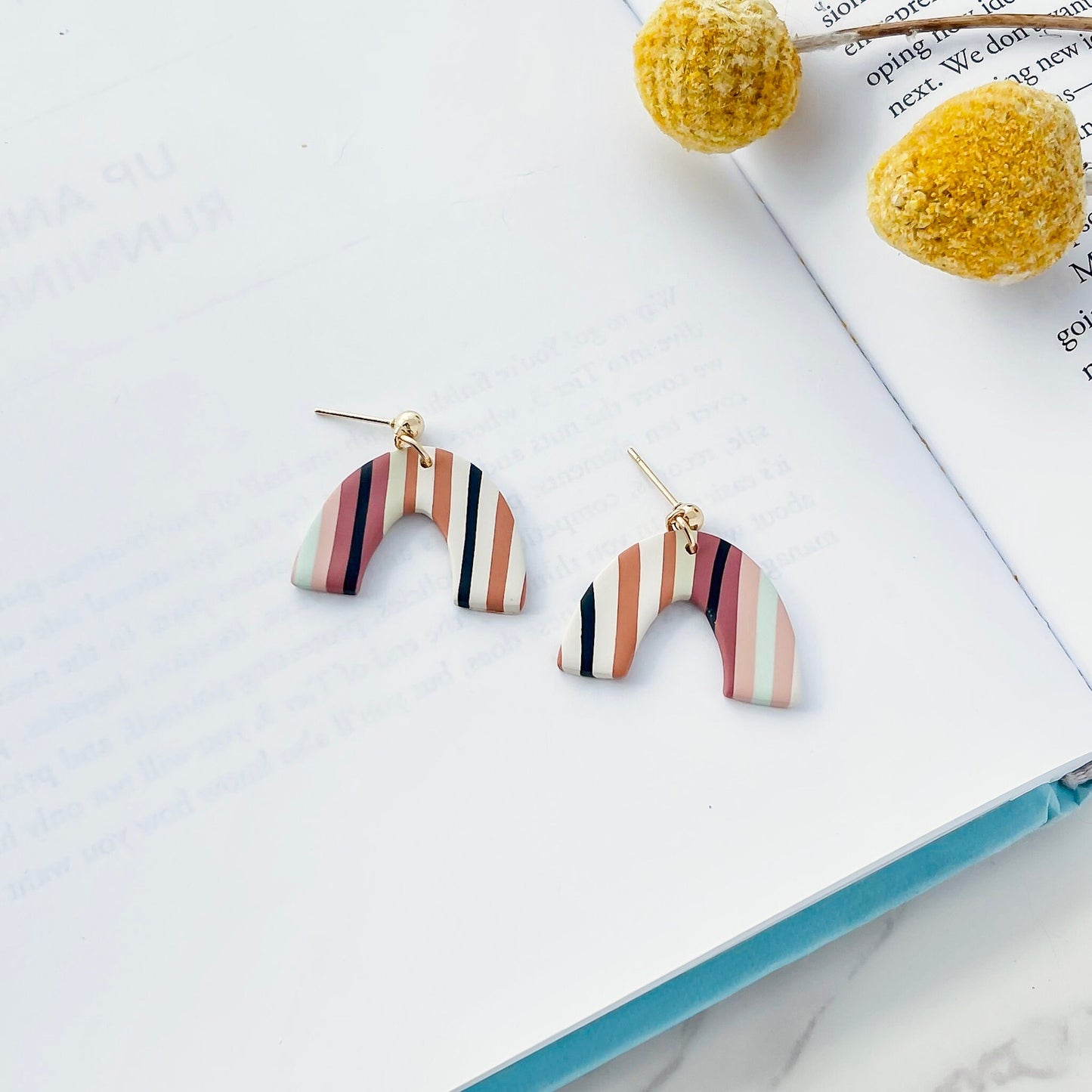 Serape earrings clay, best friend birthday gift for her, colorful earrings dangle, small arch earrings boho clip on earrings, hypoallergenic