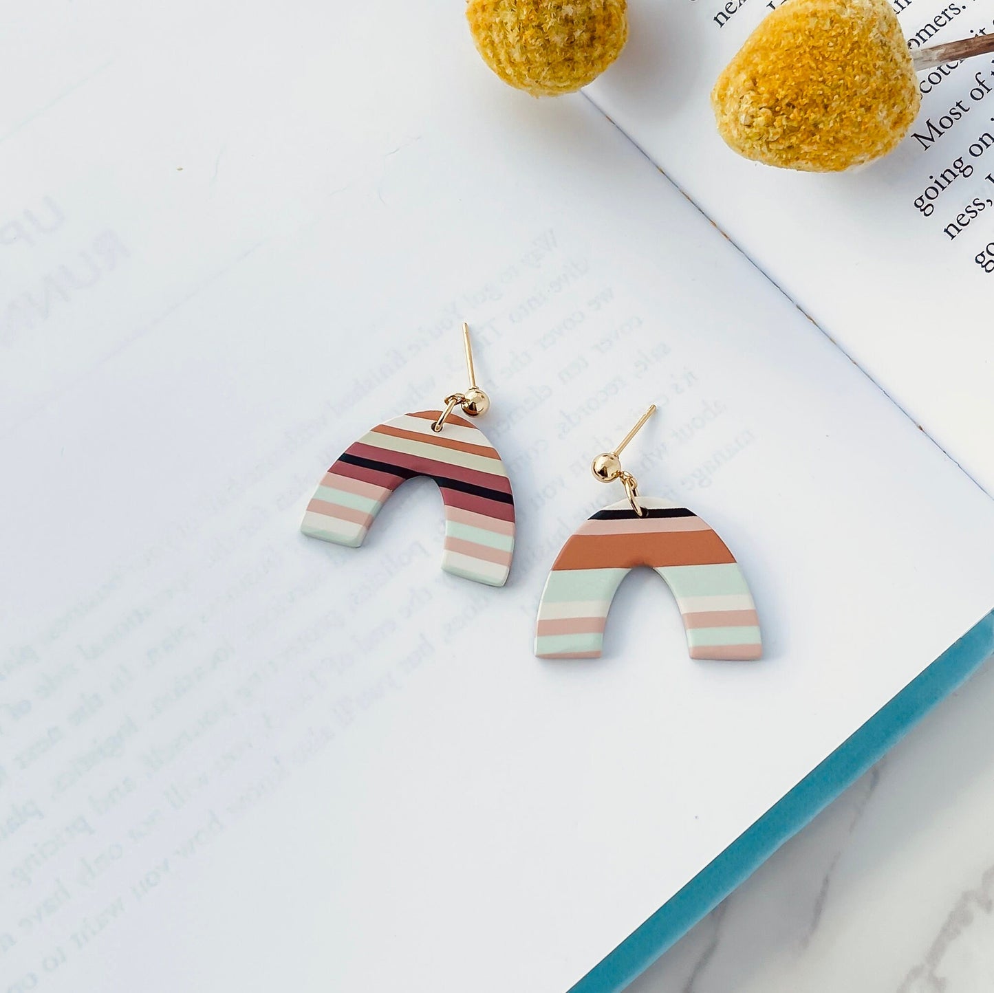Serape earrings clay, best friend birthday gift for her, colorful earrings dangle, small arch earrings boho clip on earrings, hypoallergenic