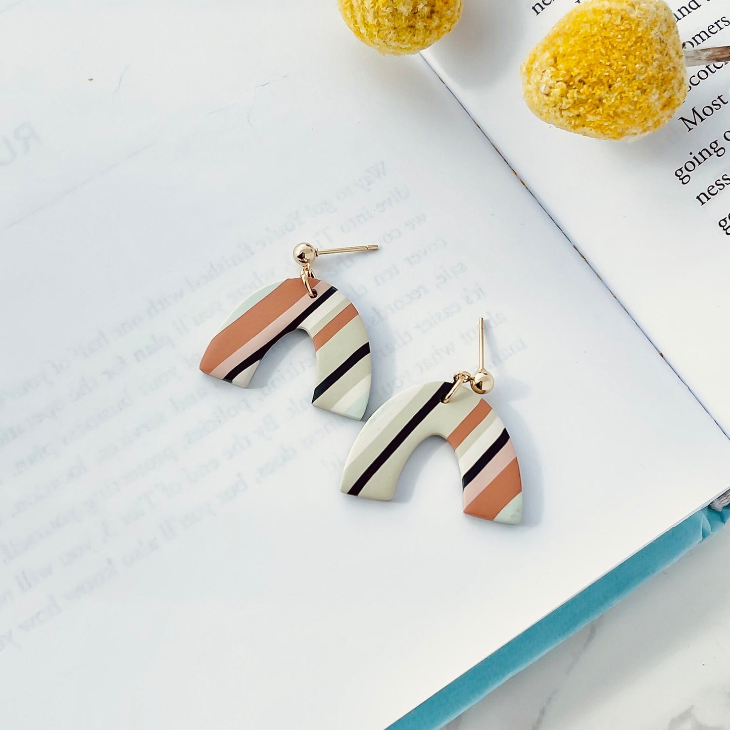 Serape earrings clay, best friend birthday gift for her, colorful earrings dangle, small arch earrings boho clip on earrings, hypoallergenic