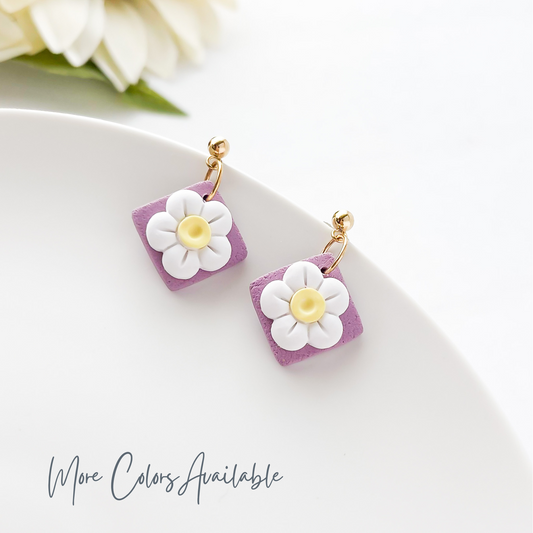 Edgy Handmade White Daisy Pastel Earrings | Statement Polymer Clay Jewelry | Boho Chic, Trendy & Unique Designs