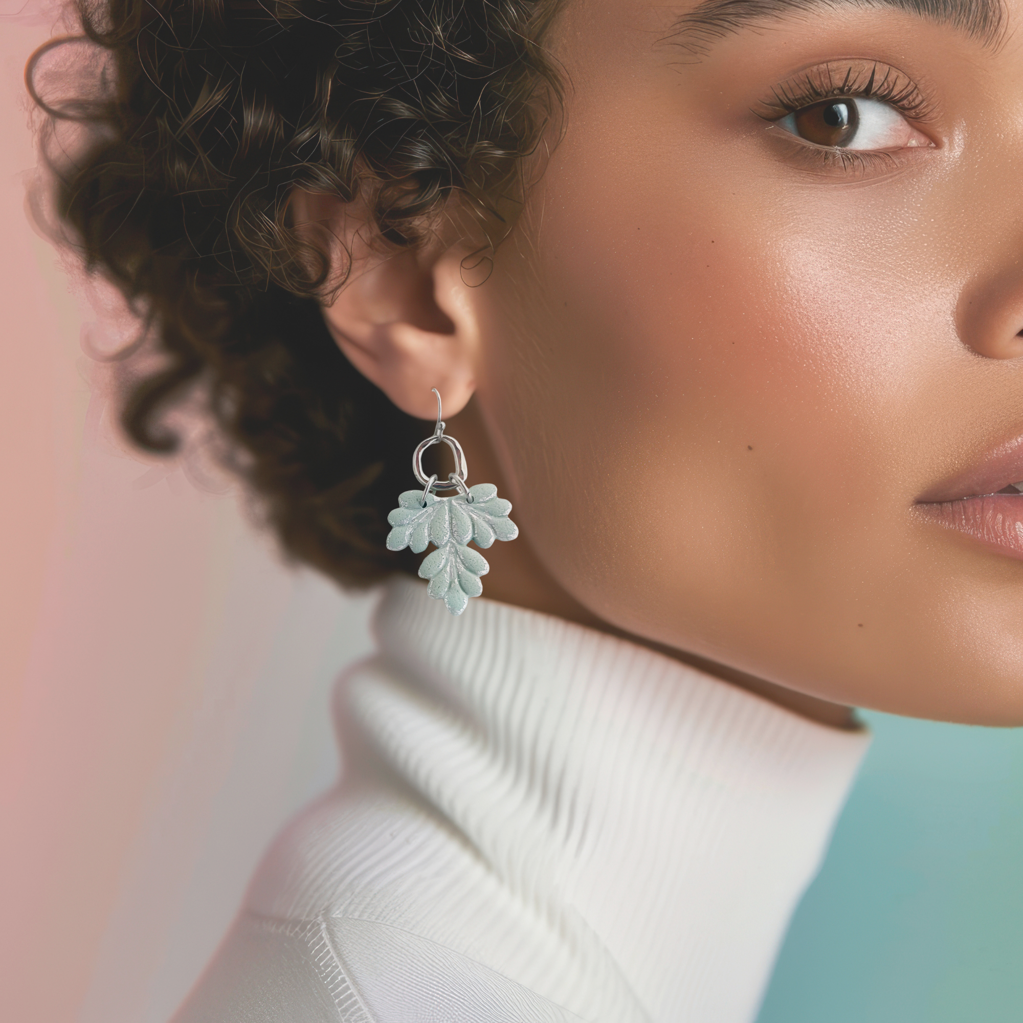 Harper | Silver Leafy Dangle Earrings | Lightweight Statement Clay Jewelry | Boho Chic Clip-On Earrings