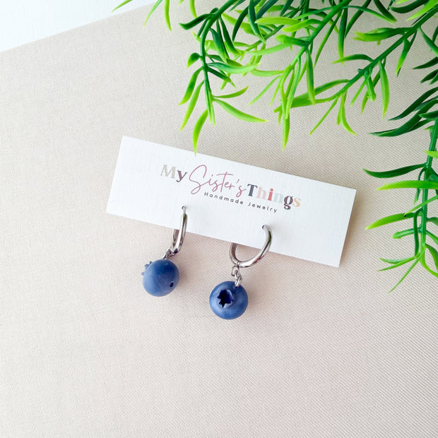Handmade Blueberry Dangle Earrings – Lightweight Polymer Clay Cottagecore Jewelry