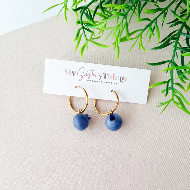 Handmade Blueberry Dangle Earrings – Lightweight Polymer Clay Cottagecore Jewelry