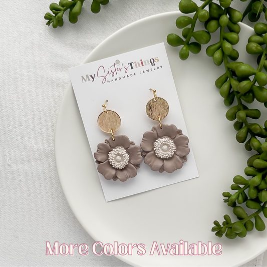 Edgy White Floral Handmade Statement Earrings - Bold, Unique Polymer Clay Dangle Jewelry