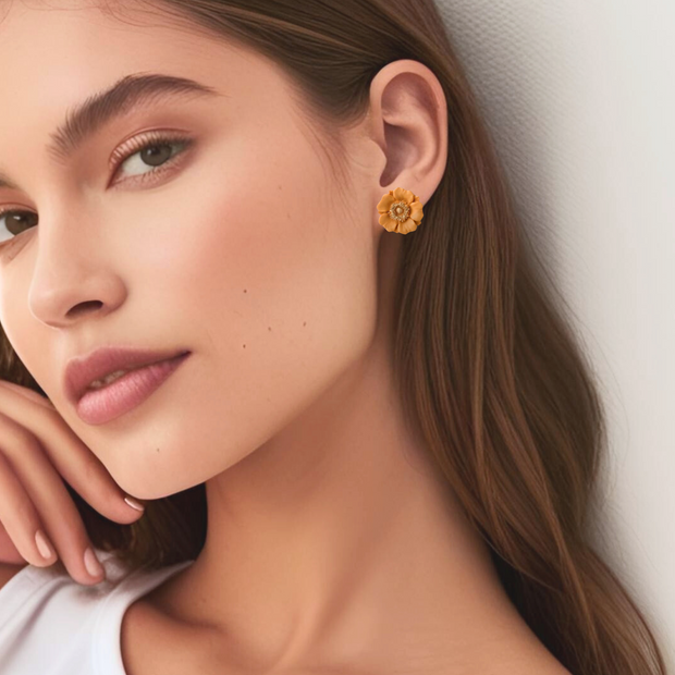 Dainty Yellow Flower Stud Earrings | Whimsical Polymer Clay Flower Jewelry | Cottagecore Polymer Clay Flower Stud Earring