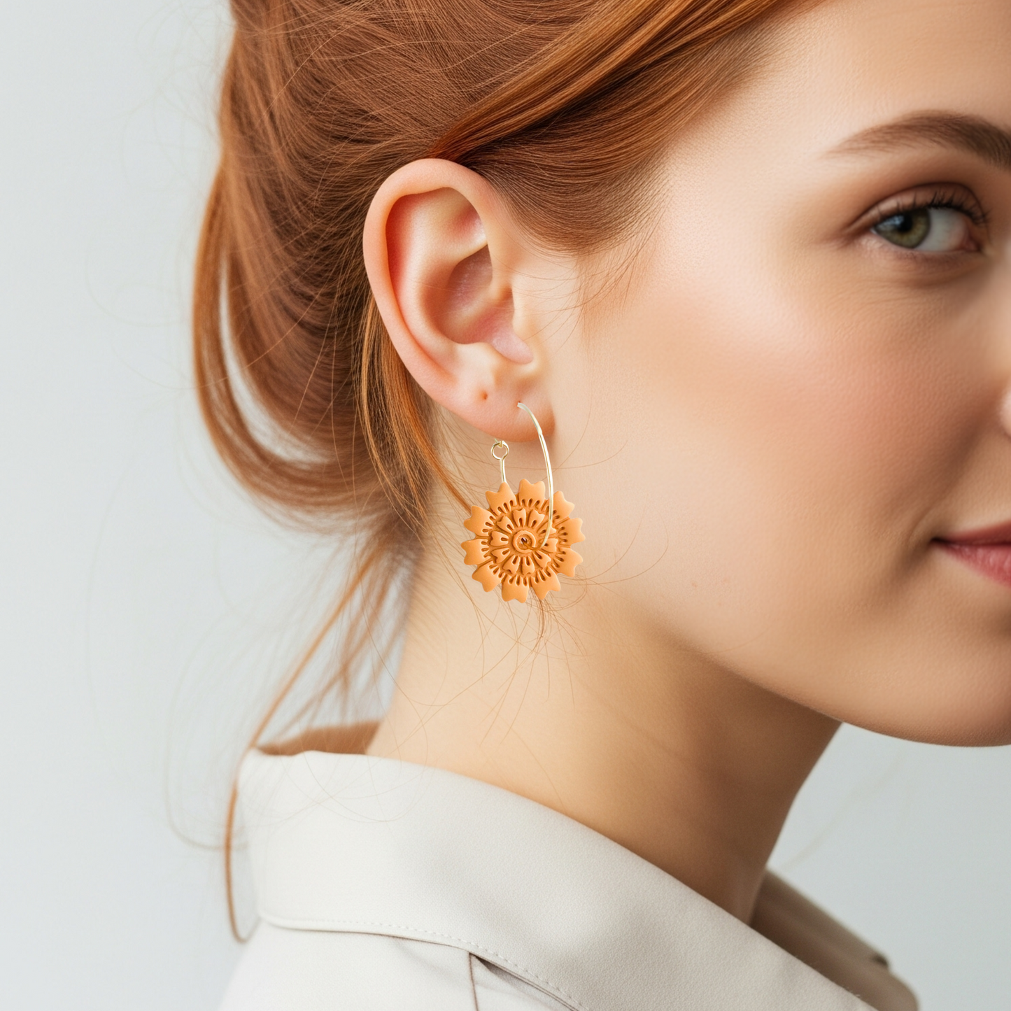 Marigold Yellow Imprinted Polymer Clay Hoops, Handmade Statement Earrings, Surgical Steel Hypoallergenic Jewelry