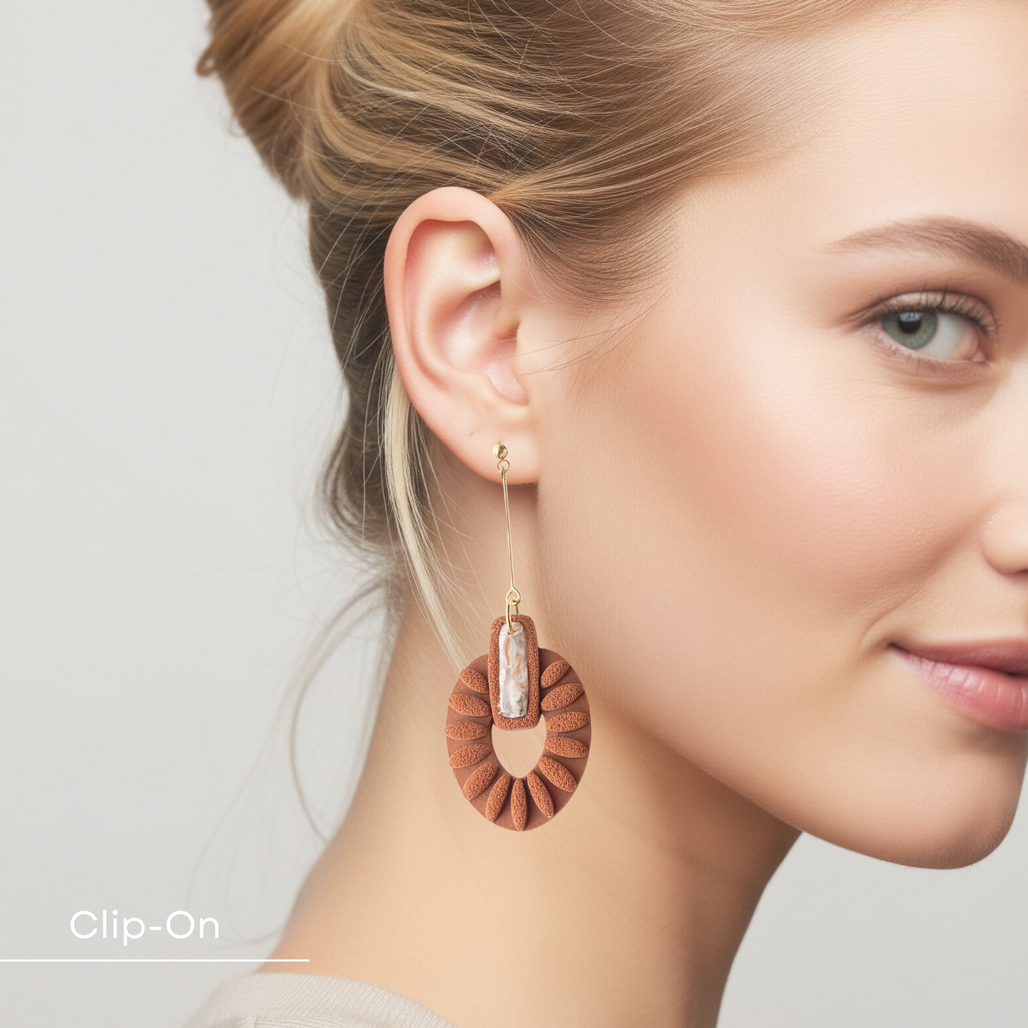 Terracotta & Marble Statement Earrings, Southwestern Dangle Clay Jewelry, Boho Chic Earrings, Clip On Earrings Option