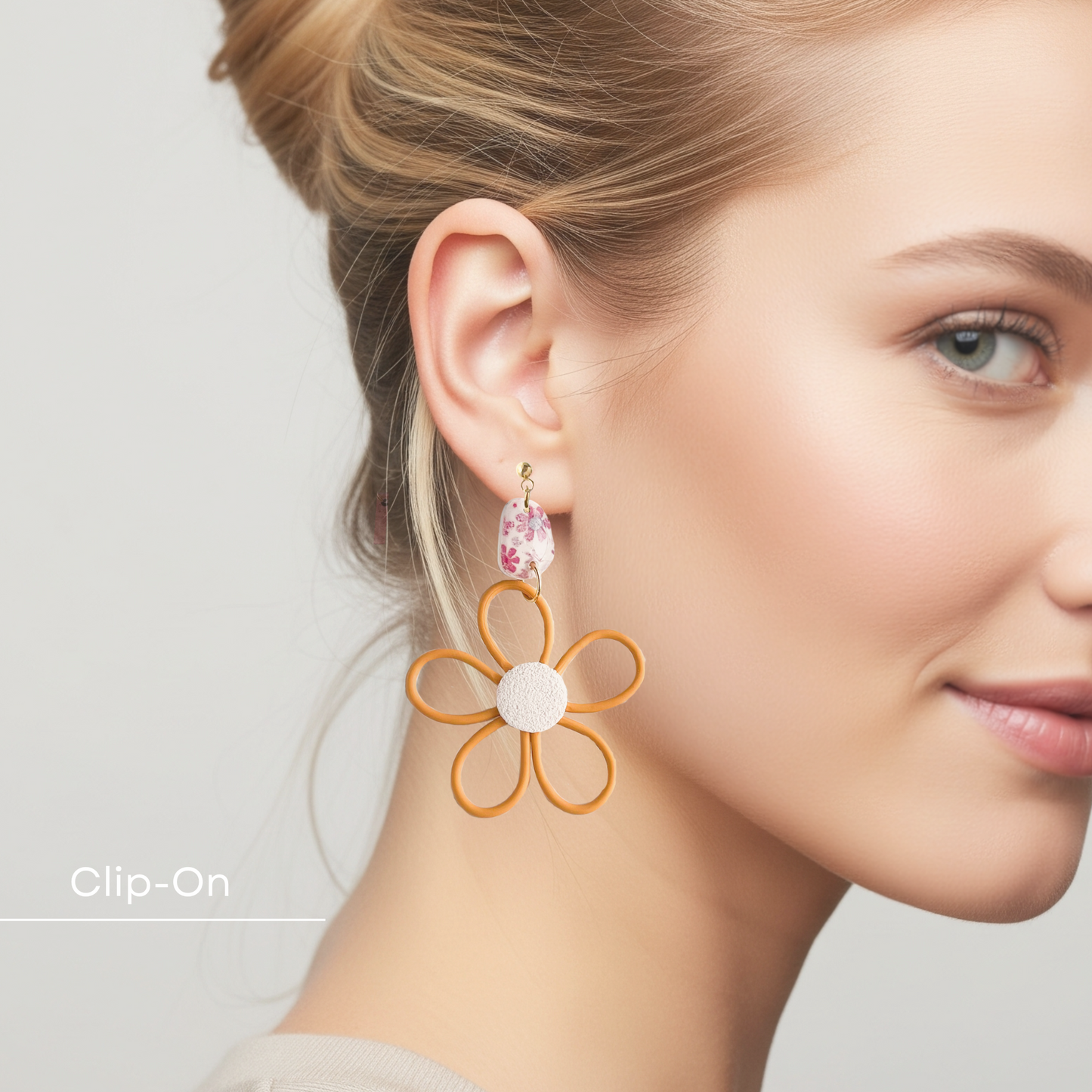 Marigold Yellow Funky Flower Earrings, Lightweight Polymer Clay Dangles, Handmade Clip On Earring Option