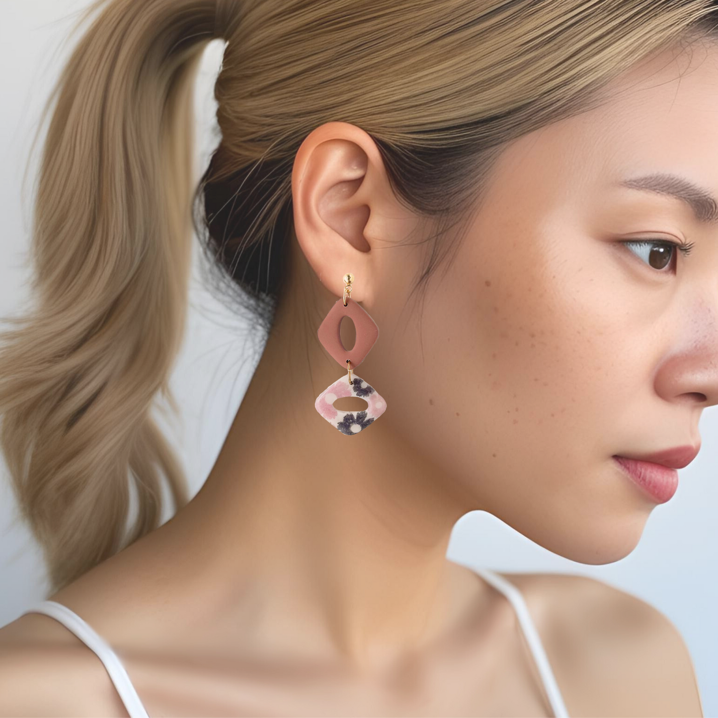 Hypoallergenic Neutral Color Polymer Clay Earrigs, Lightweight Dangle Earrings for women, Handmade Clip On Earrings Option