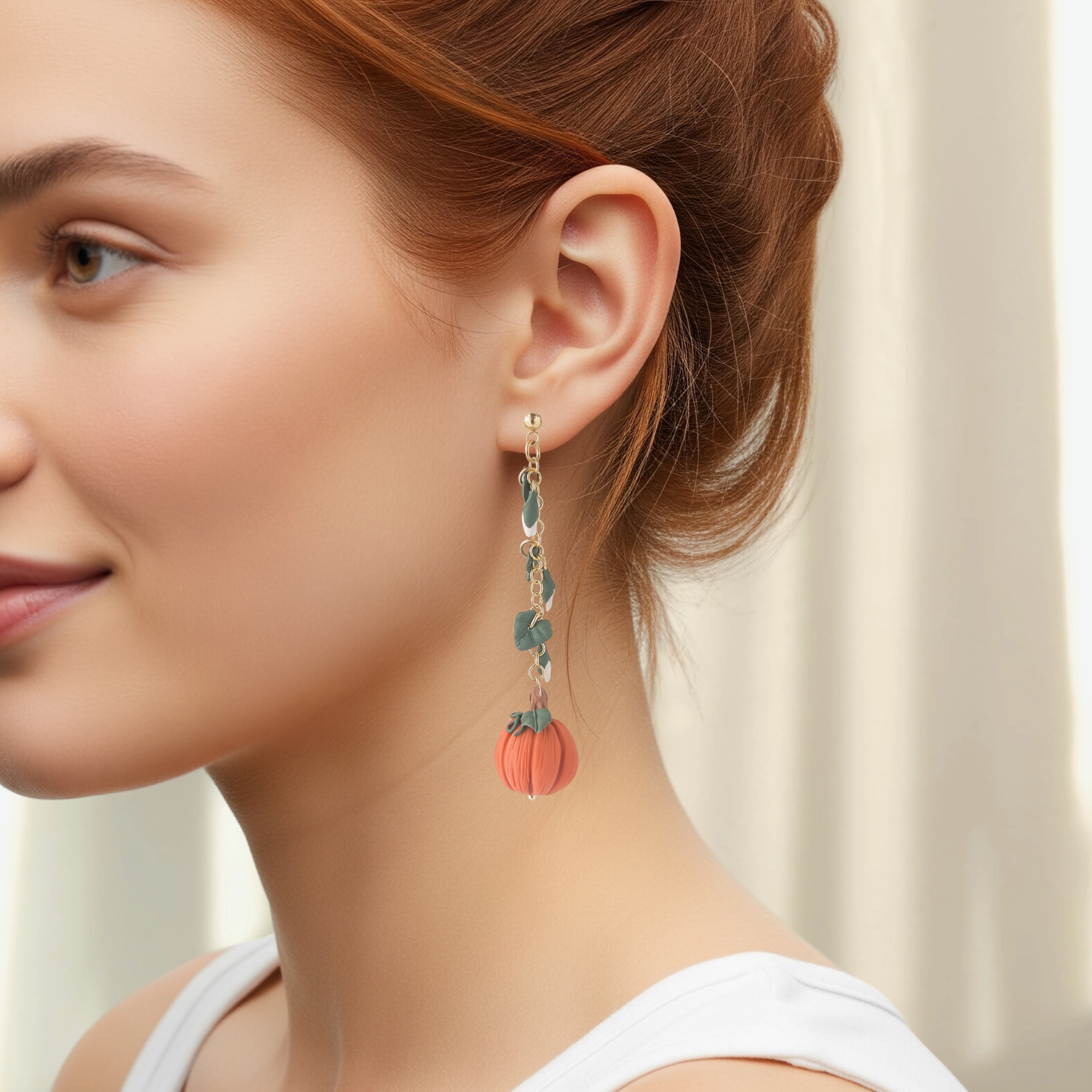 Boho Pumpkin Dangle Earrings: Lightweight Fall Accessories, Halloween Polymer Clay Jewelry, Autumn Clip-On Earring Option