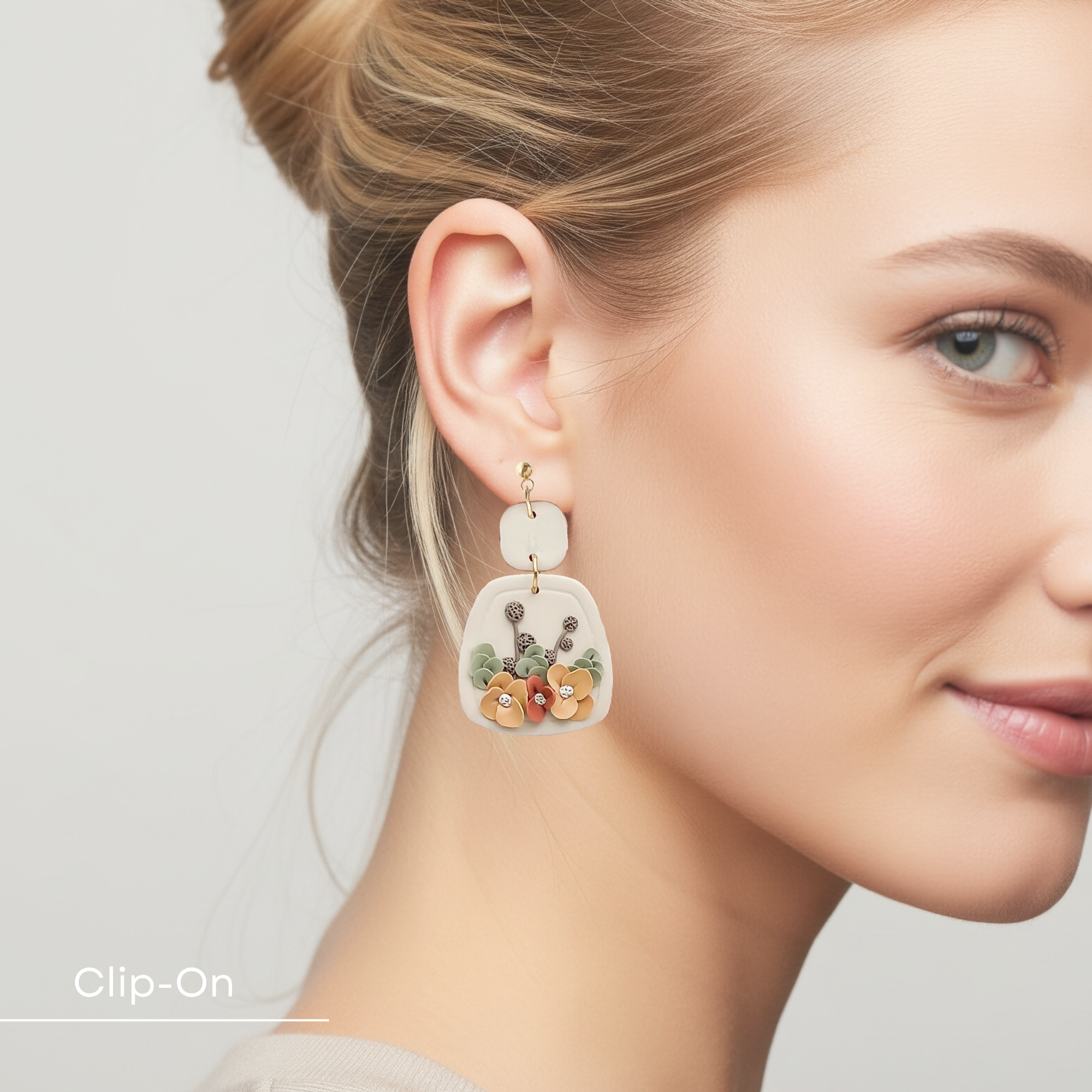 Floral Dangle Earrings | Cottagecore Polymer Clay Jewelry | Hypoallergenic Accessories | Clip-On Earrings Option