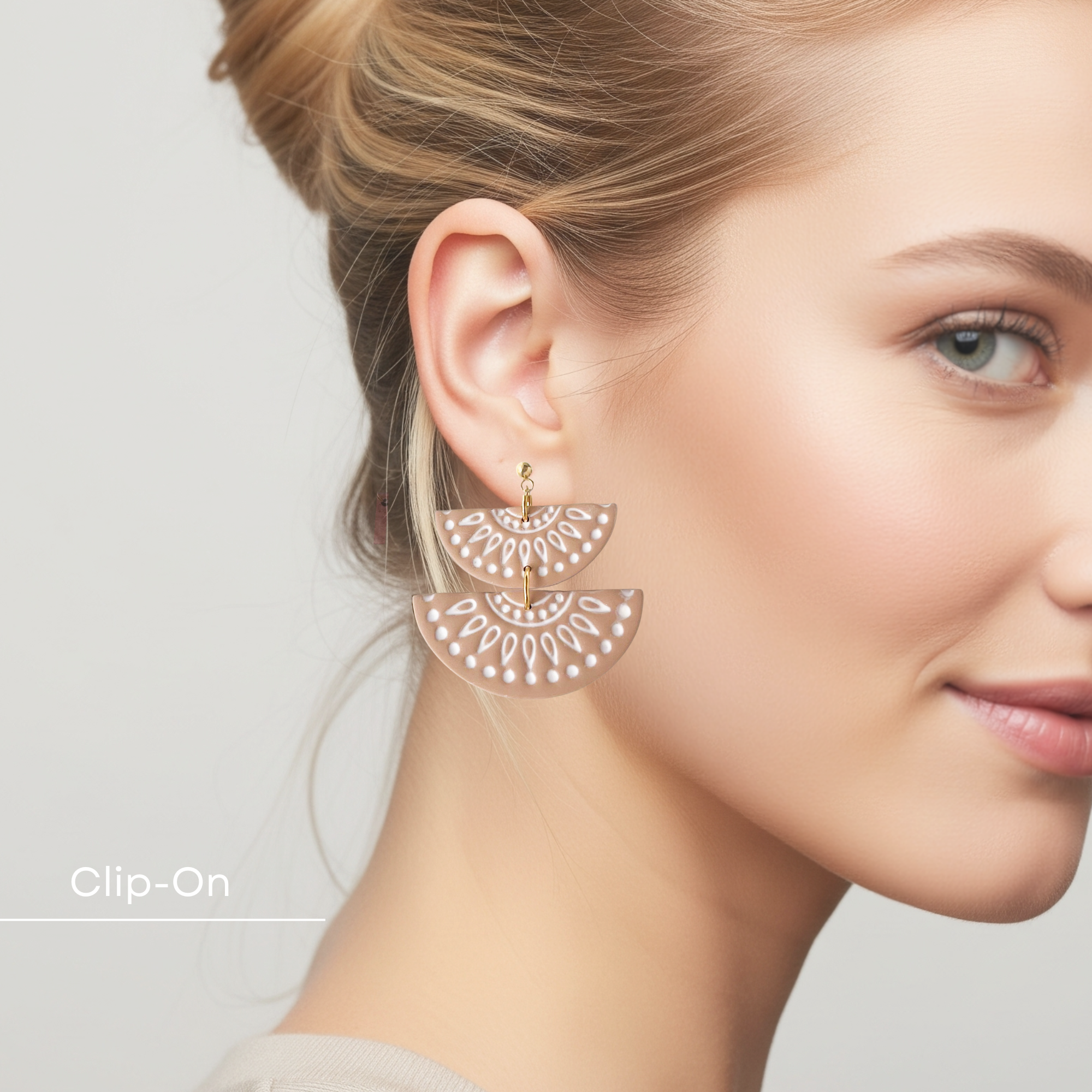 Maria | Unique Handmade Dangle Earrings | Lightweight Polymer Clay Statement Jewelry | Chic Clip-On Earrings For Women