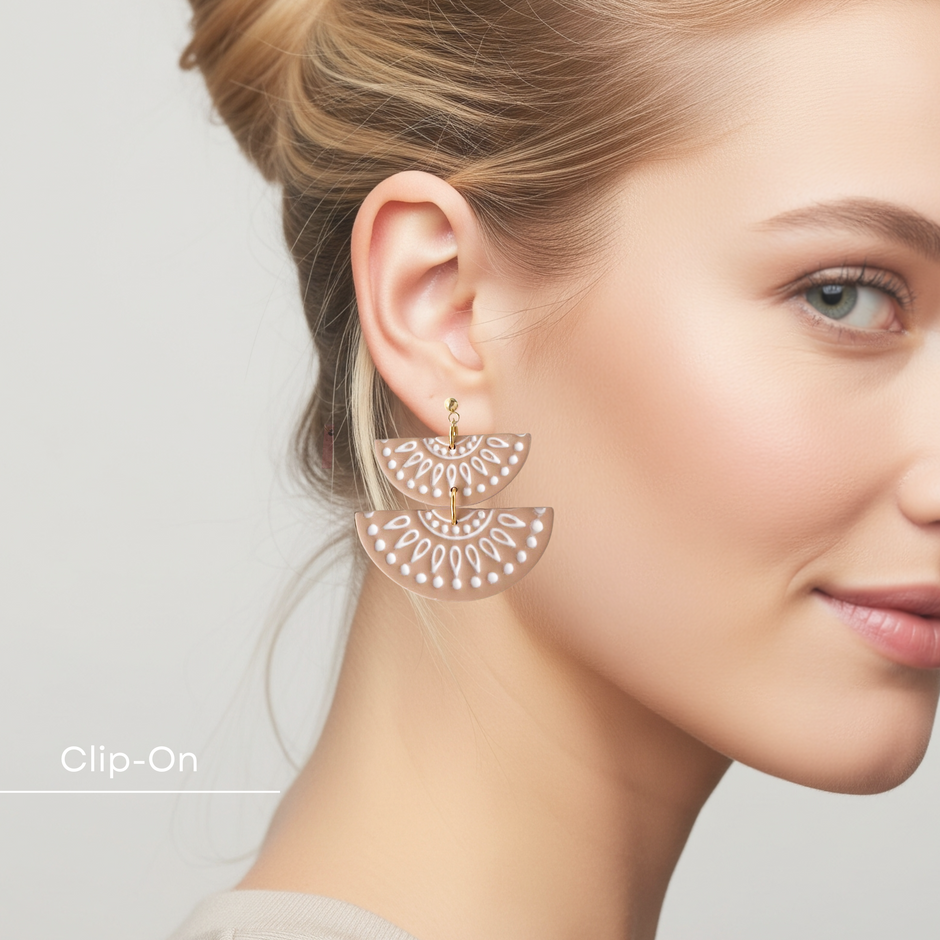 Maria | Unique Handmade Dangle Earrings | Lightweight Polymer Clay Statement Jewelry | Chic Clip-On Earrings For Women