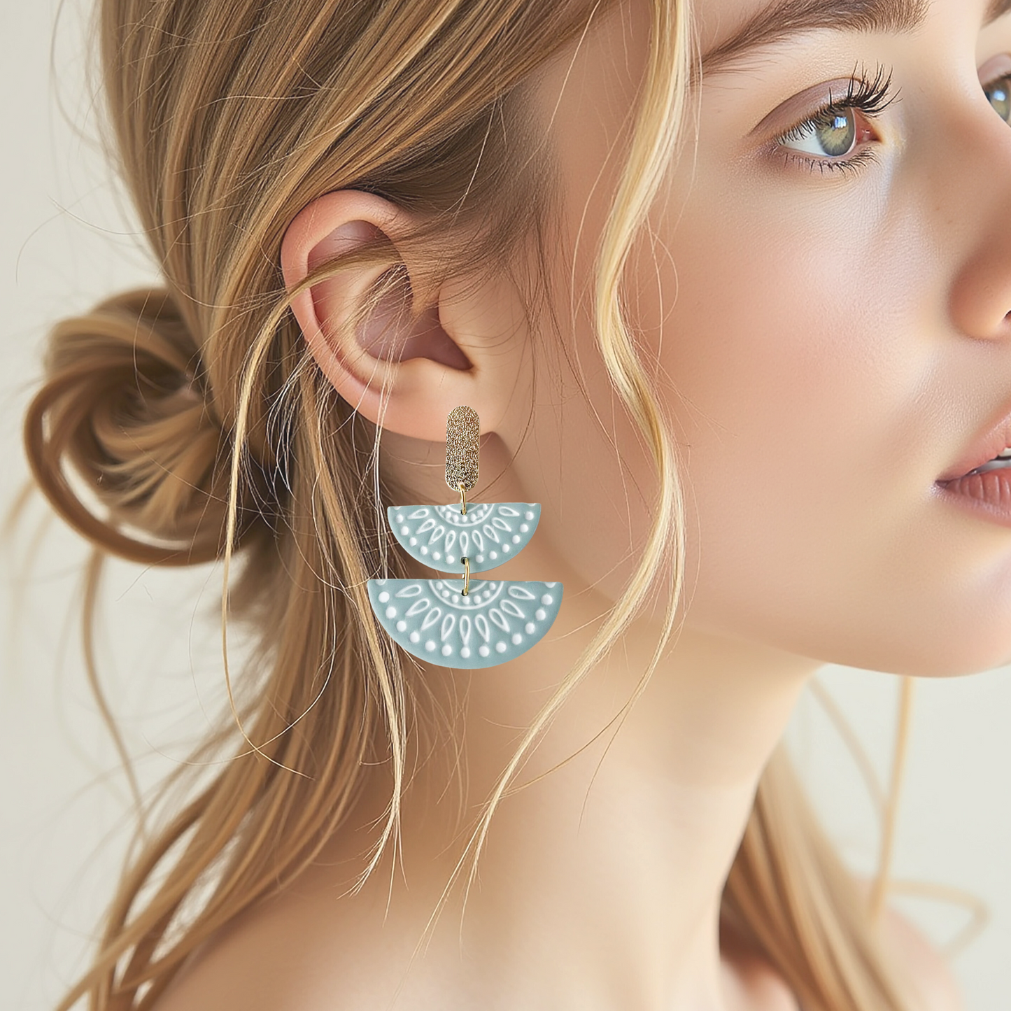 Multiple Colors: Aztec Dangle Hypoallergenic Earrings, Lightweight Polymer Clay Statement Jewelry, Clip-On Earrings Option for women