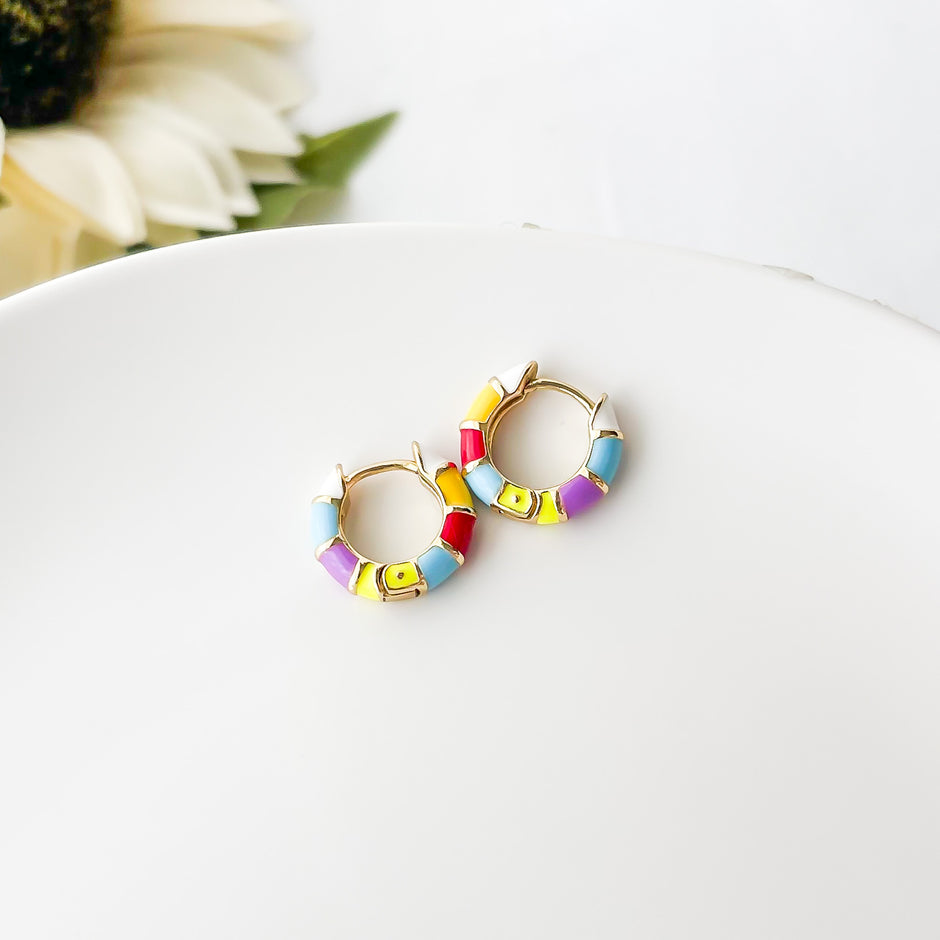 Dainty Colorful Hoop Gold-Filled Huggie Earrings