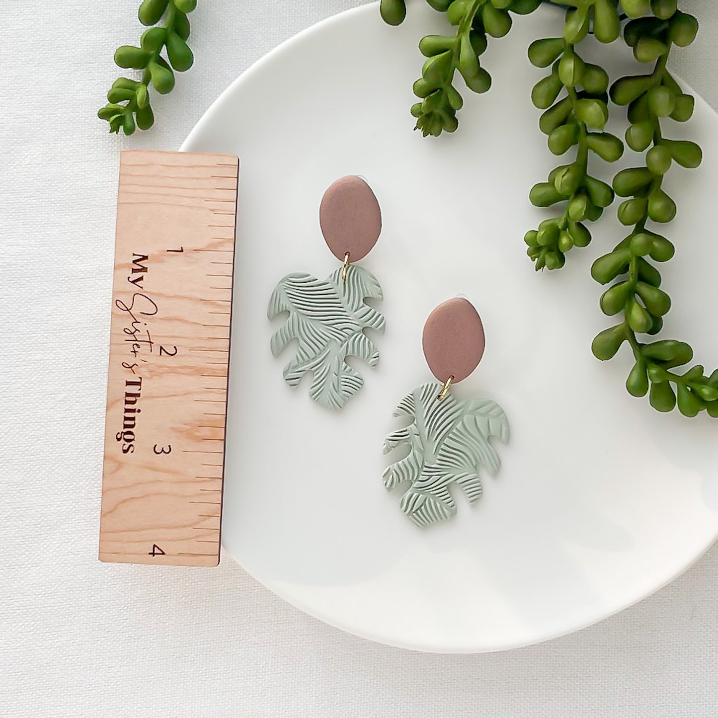 Sage Green Monstera Leaf Earrings - Unique Handmade Statement Earrings | Boho Chic