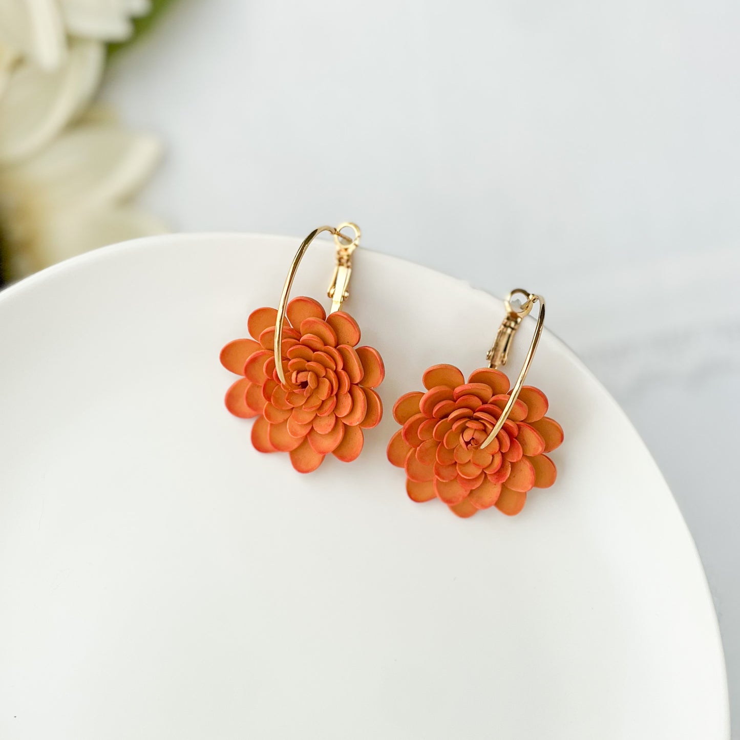 Orange Dahlia Earrings