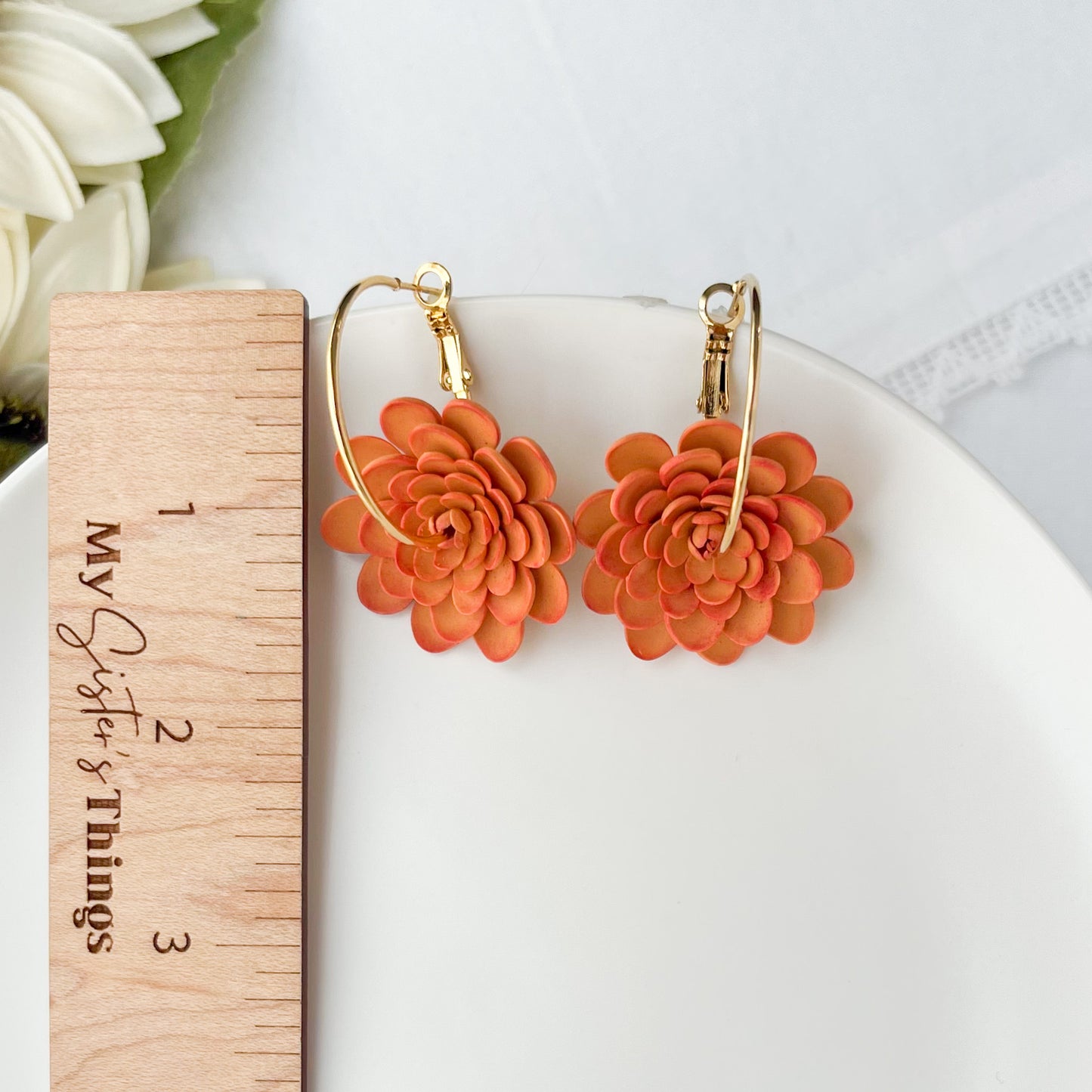 Orange Dahlia Earrings