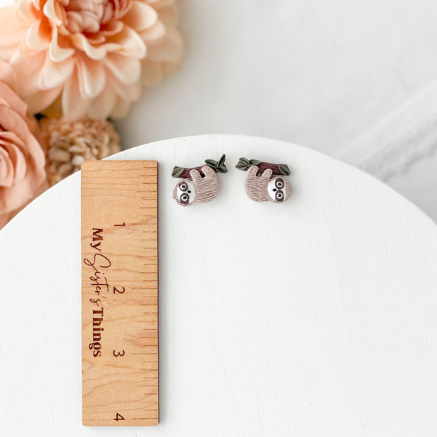 Sloth Stud Earrings | Whimsical Polymer Clay Jewelry