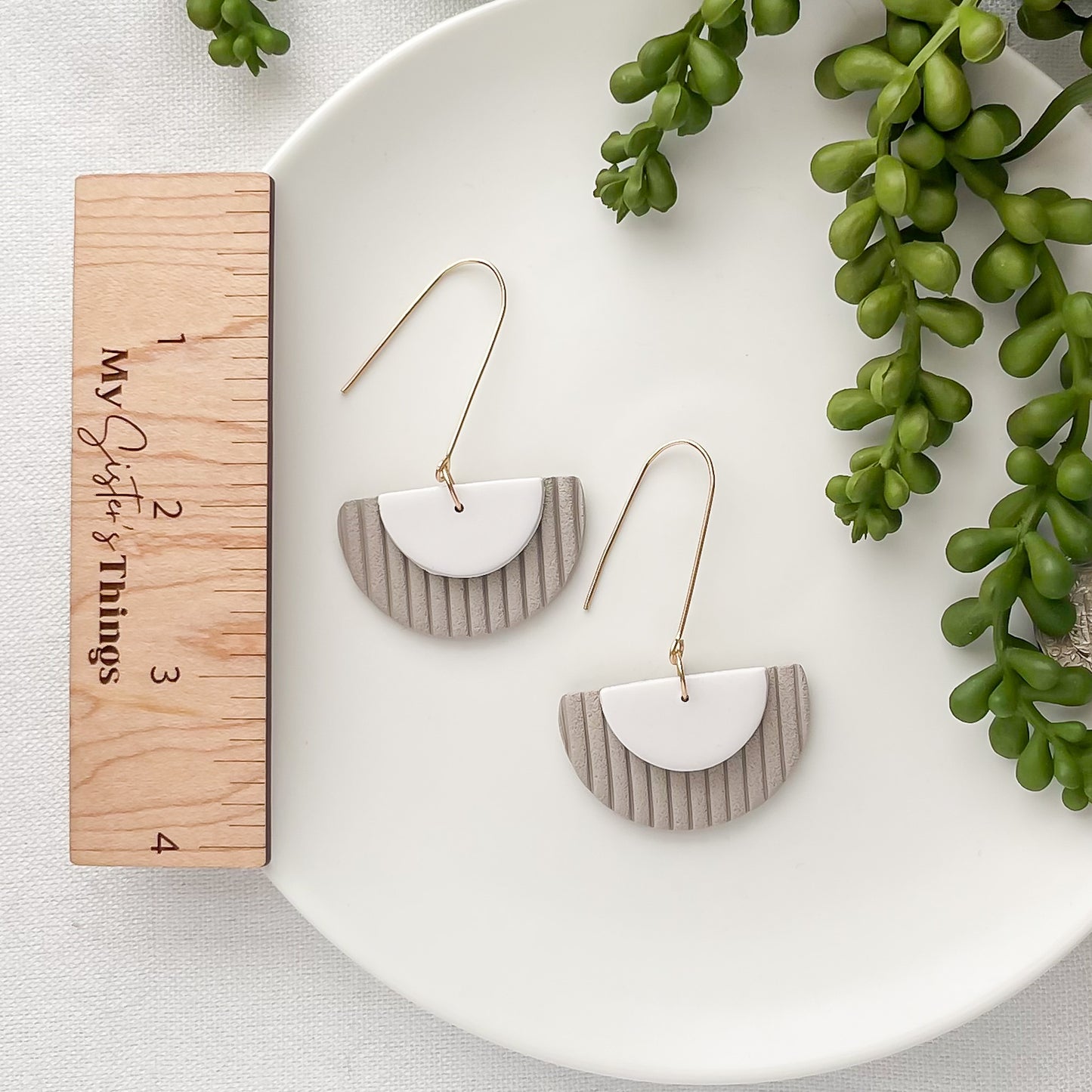 Edgy Handmade Taupe Polymer Clay Statement Earrings - Boho Chic, Trendy, Jewelry