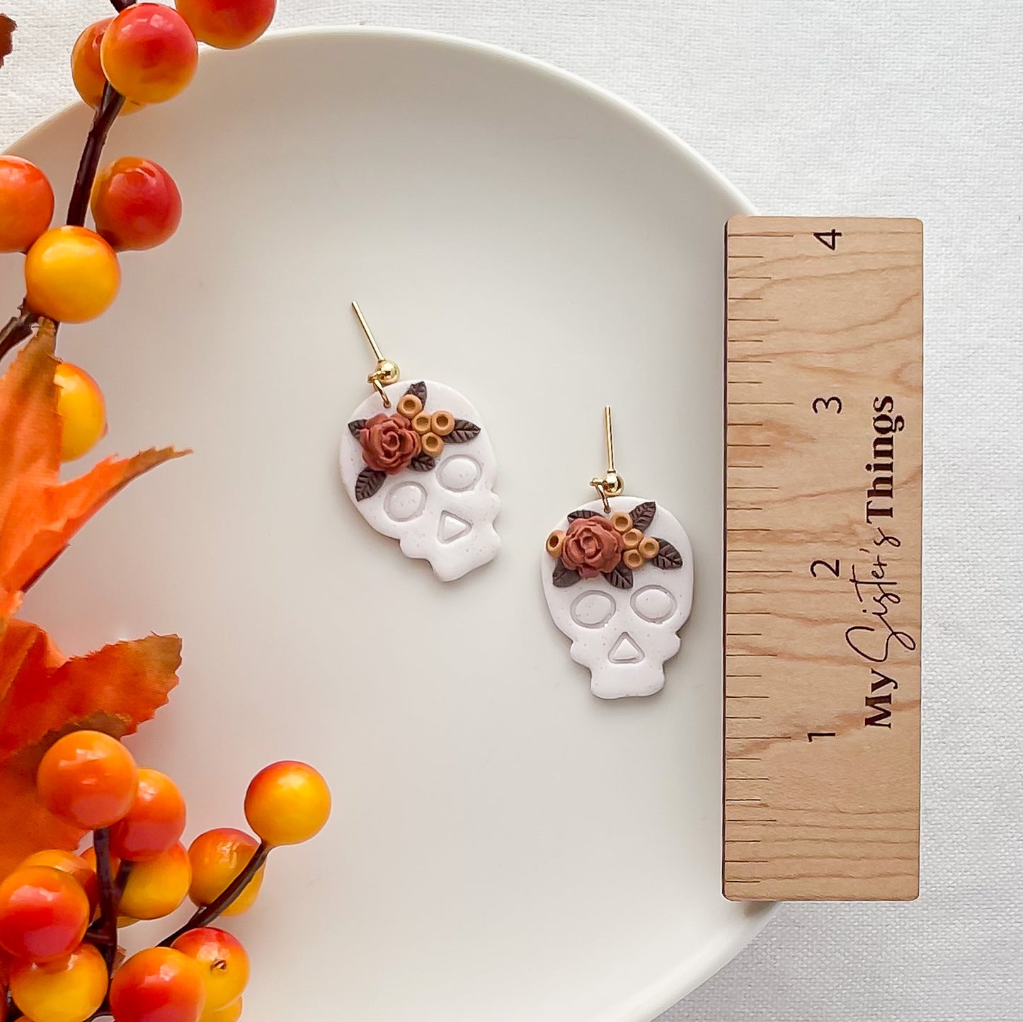 Edgy Floral Skull Earrings | Unique Handmade Statement Jewelry | Boho Chic Artisan Designs