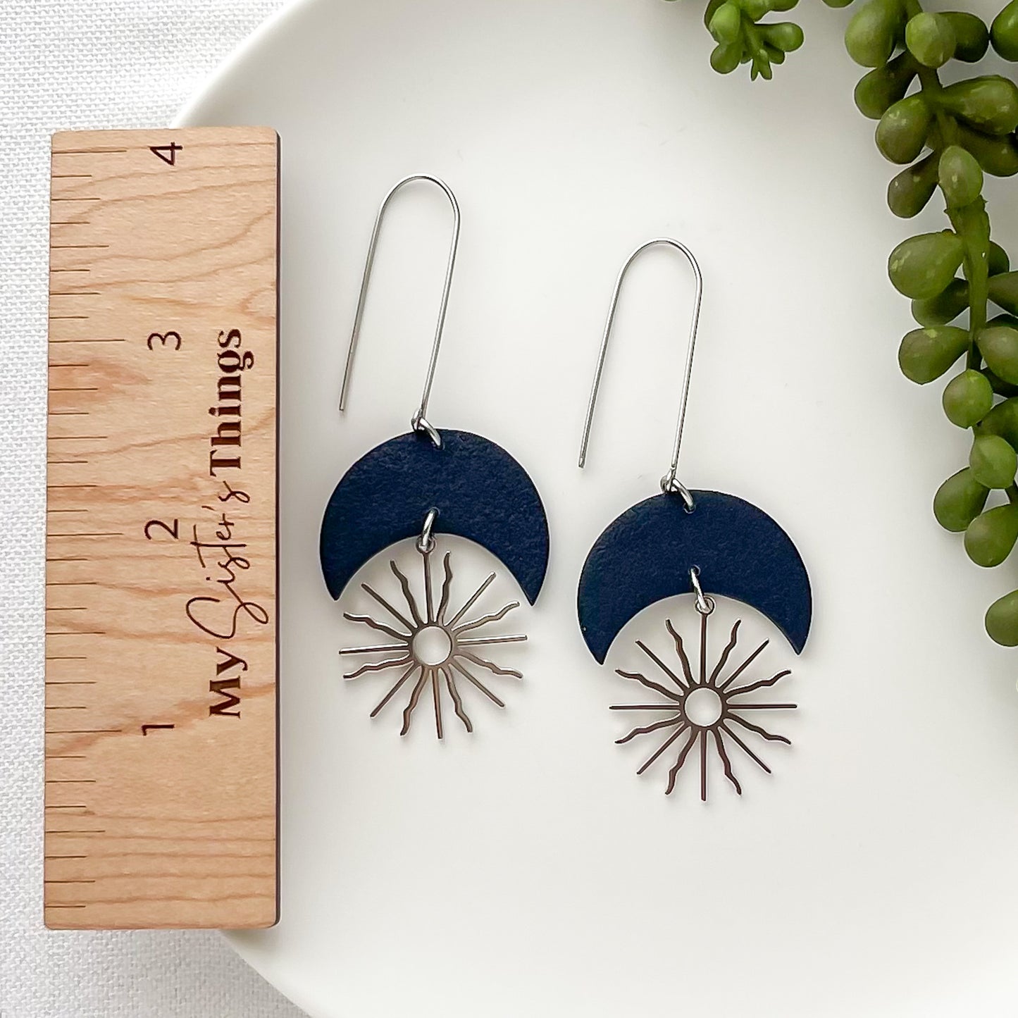 Midnight Blue Crescent Moon Earrings - Unique Handmade Statement Jewelry | Edgy Boho Chic Artisan Earrings | Fashion Forward
