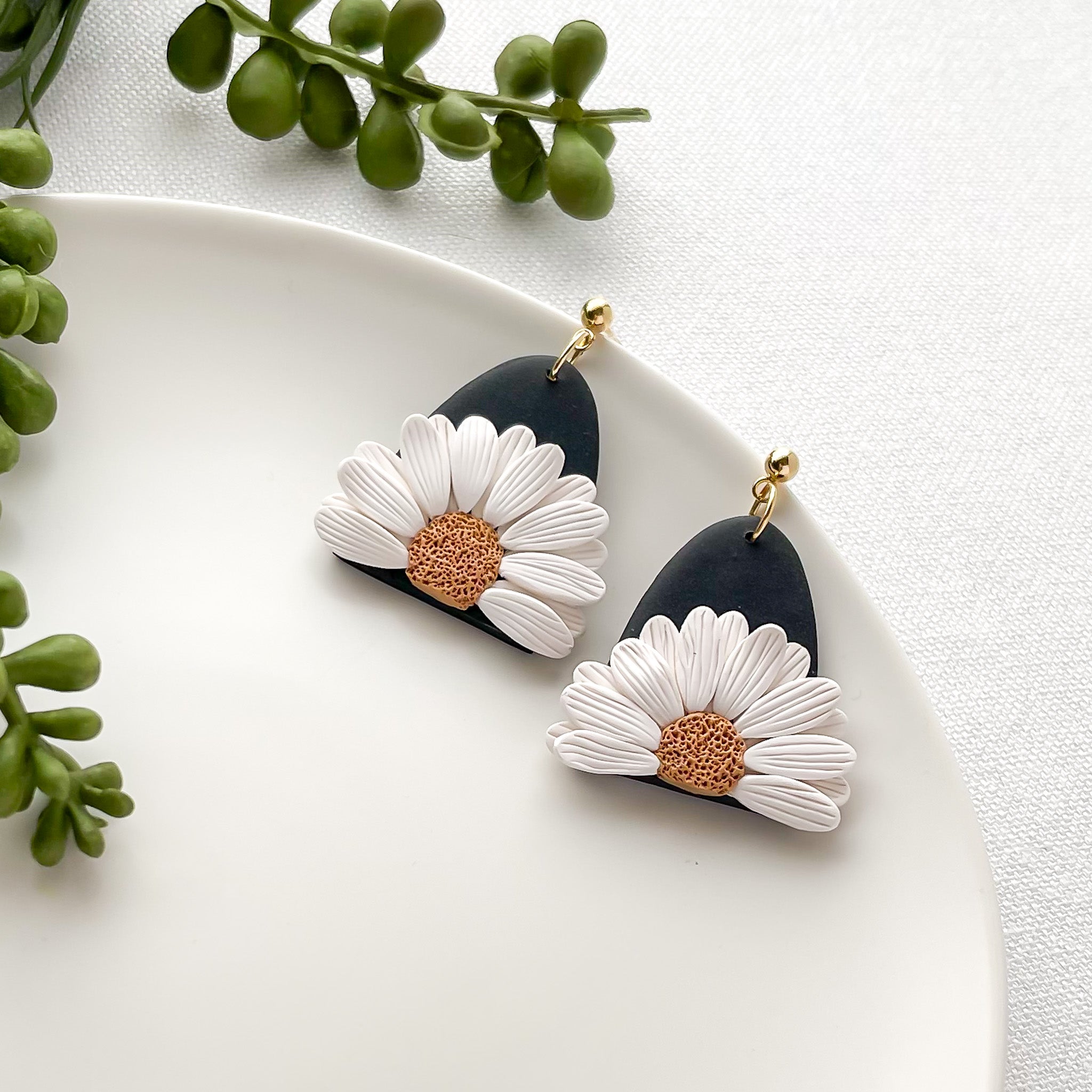 Handmade Daisy Earrings | Unique Boho Chic Statement Jewelry | Artisan-Made Polymer Clay Clip-On Earrings Option